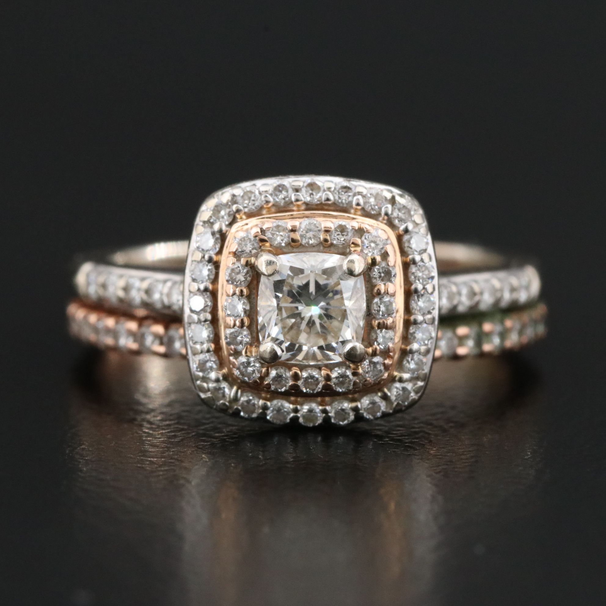 14K 0.93 CTW Diamond Ring with Rose Gold Accents and 10K Rose Gold Soldered Band