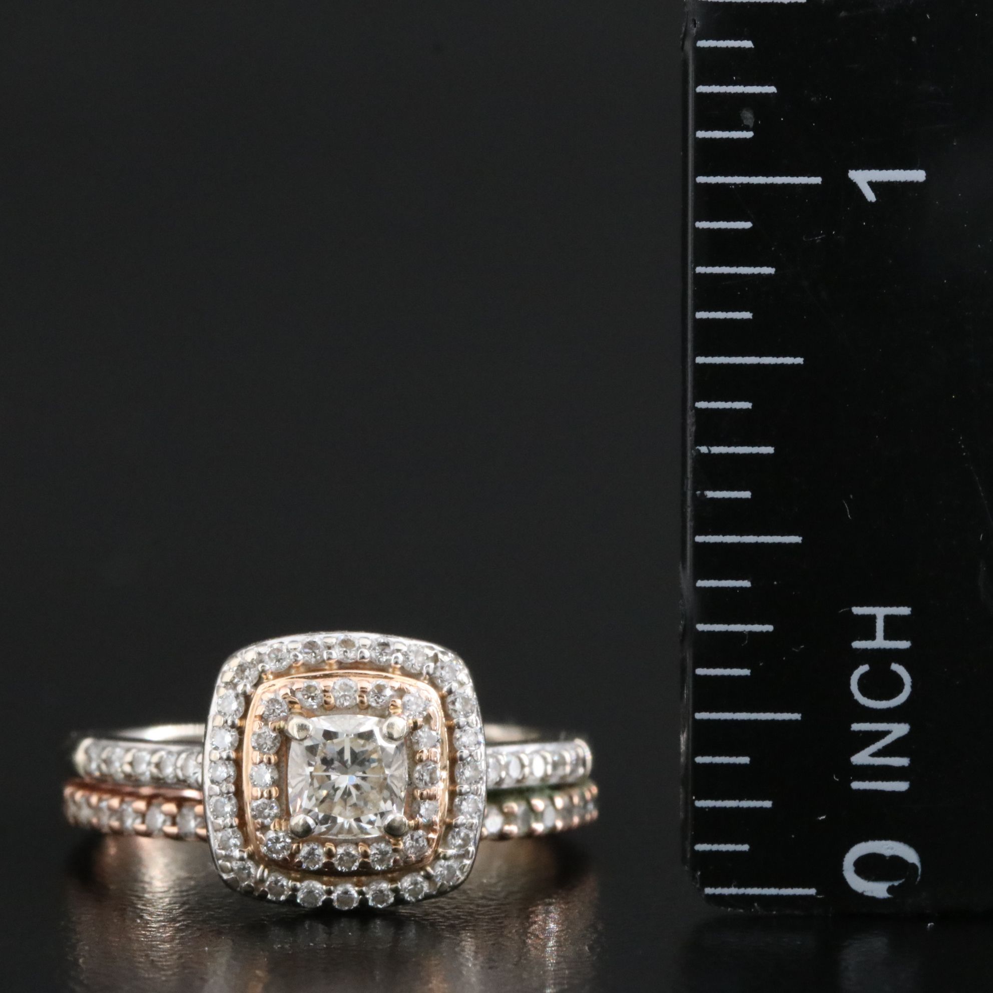 14K 0.93 CTW Diamond Ring with Rose Gold Accents and 10K Rose Gold Soldered Band