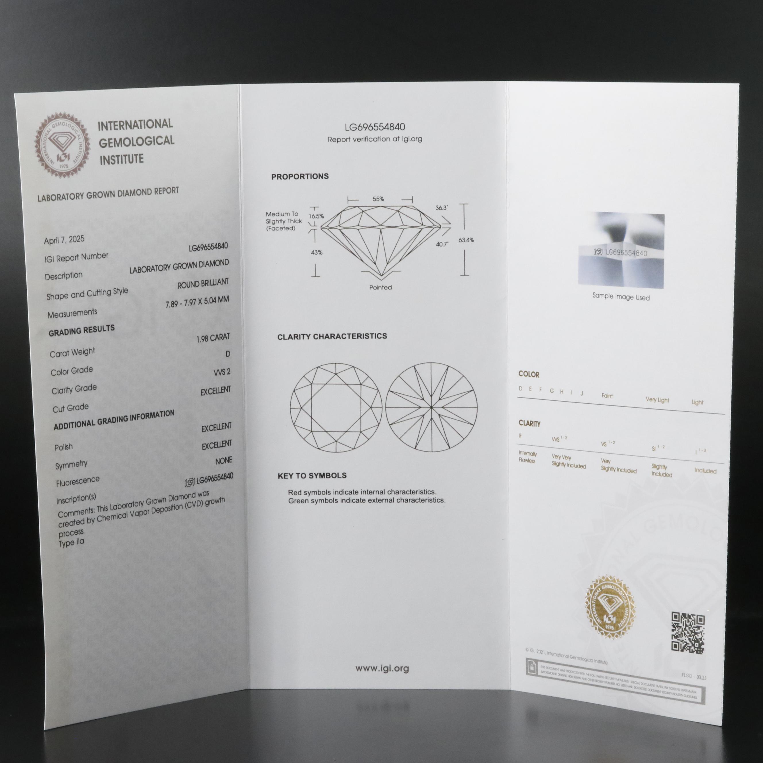 18K 1.98 CT Lab Grown Diamond Solitaire Ring with IGI Report