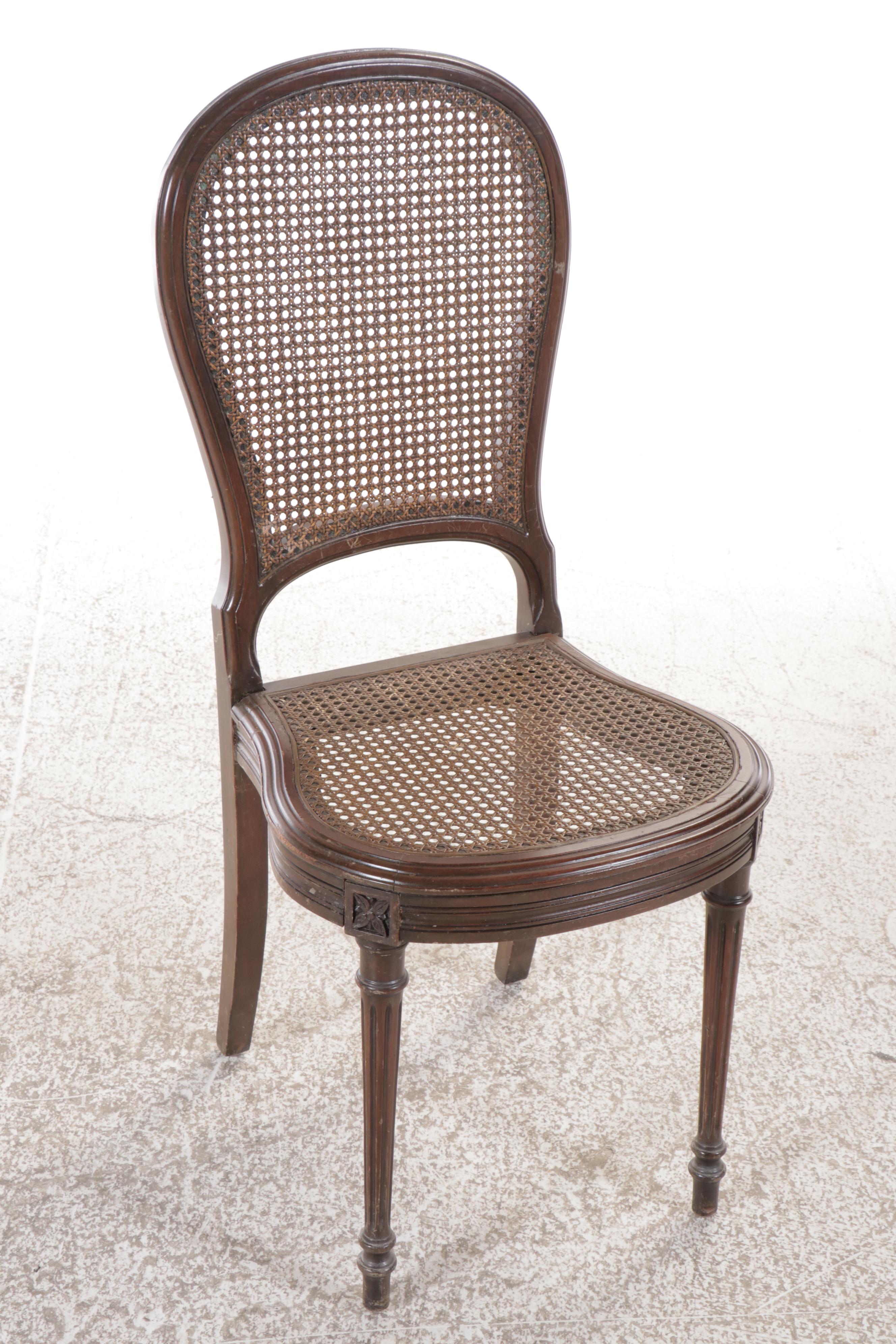 Seven Louis XVI Style Side Chairs with Woven Cane Seating, Early 20th Century