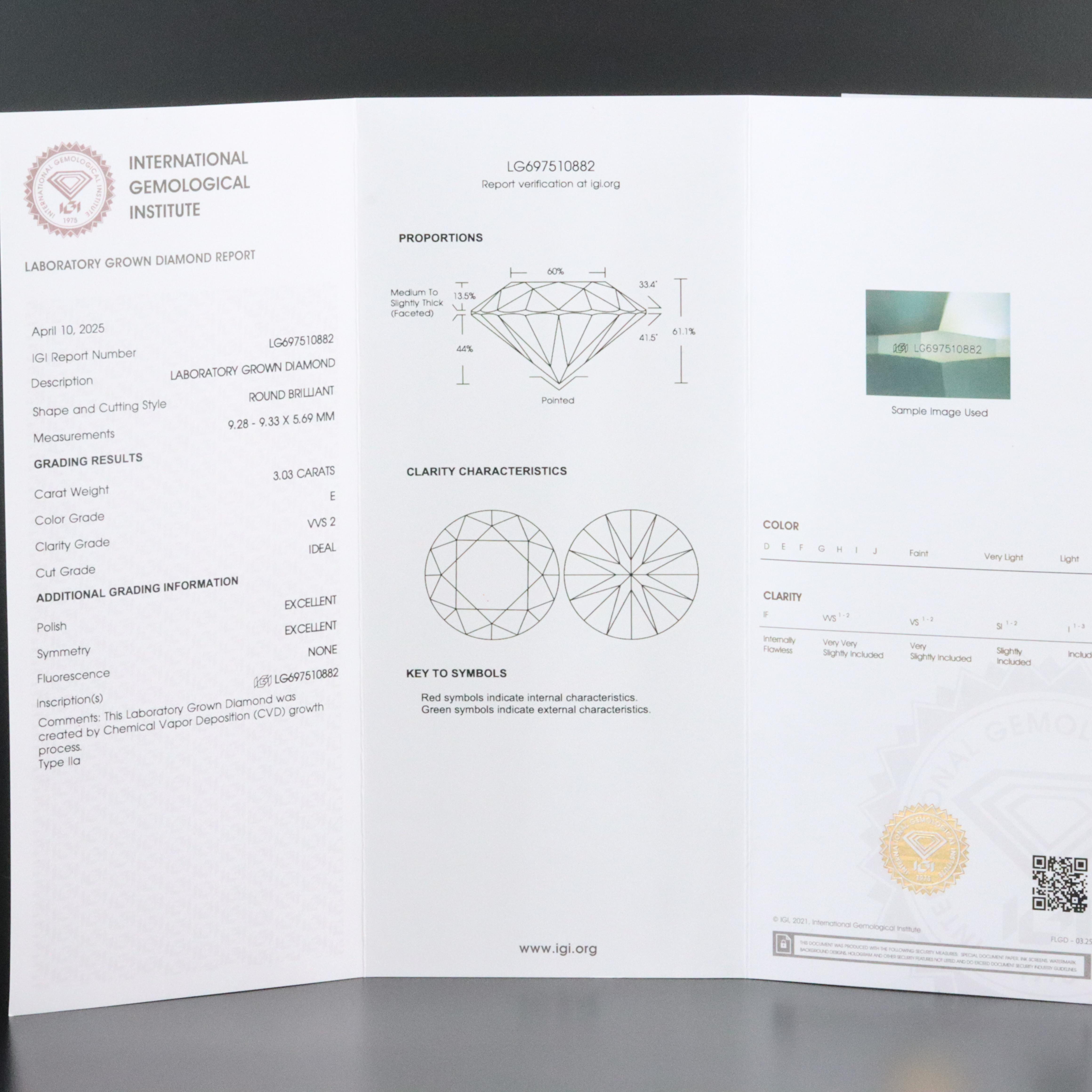 18K 3.03 CT Lab Grown Diamond Solitaire Ring with IGI Report