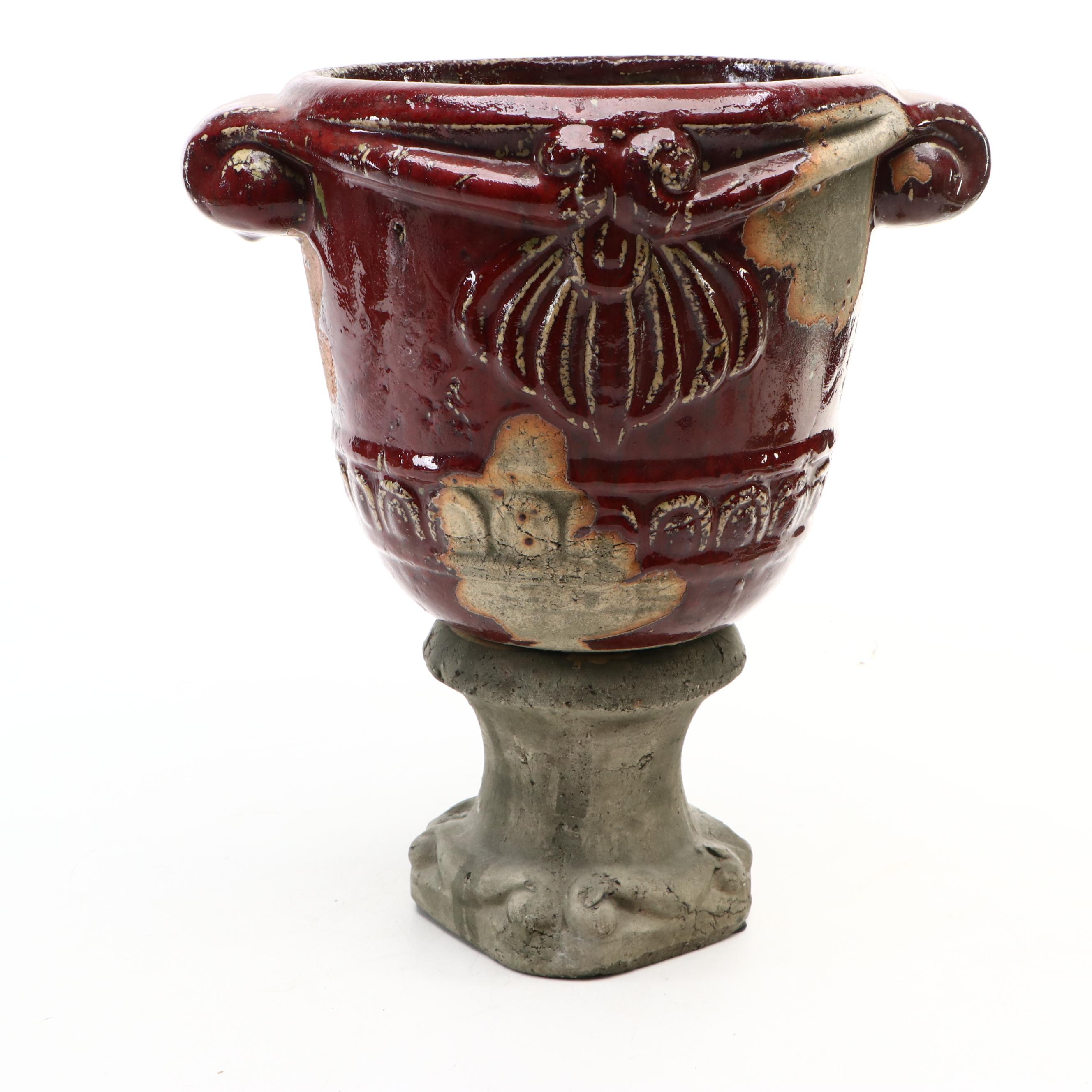 Parcel-Glazed Cast Concrete Jardiniere Planter