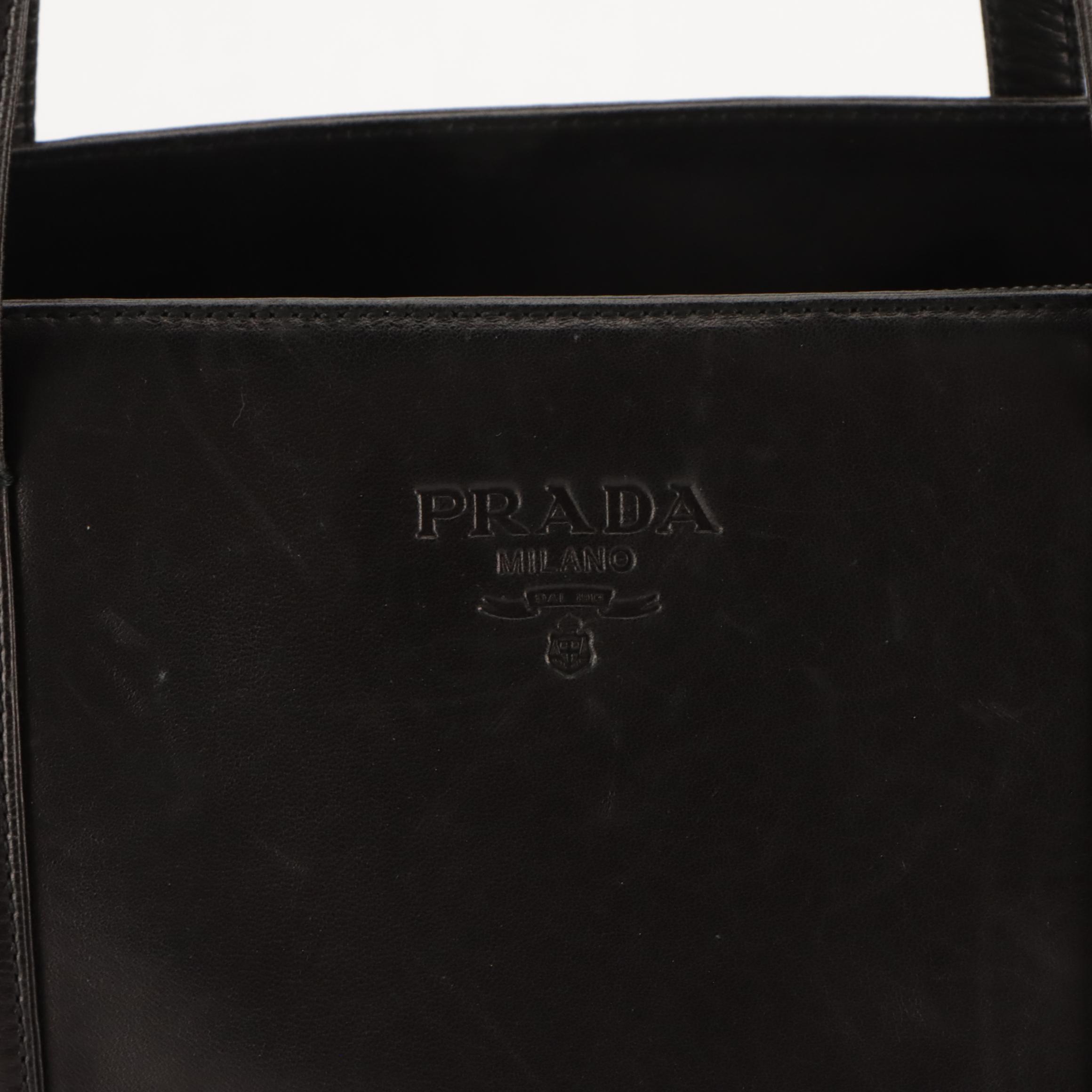 Prada Shoulder Tote in Black Lambskin Leather