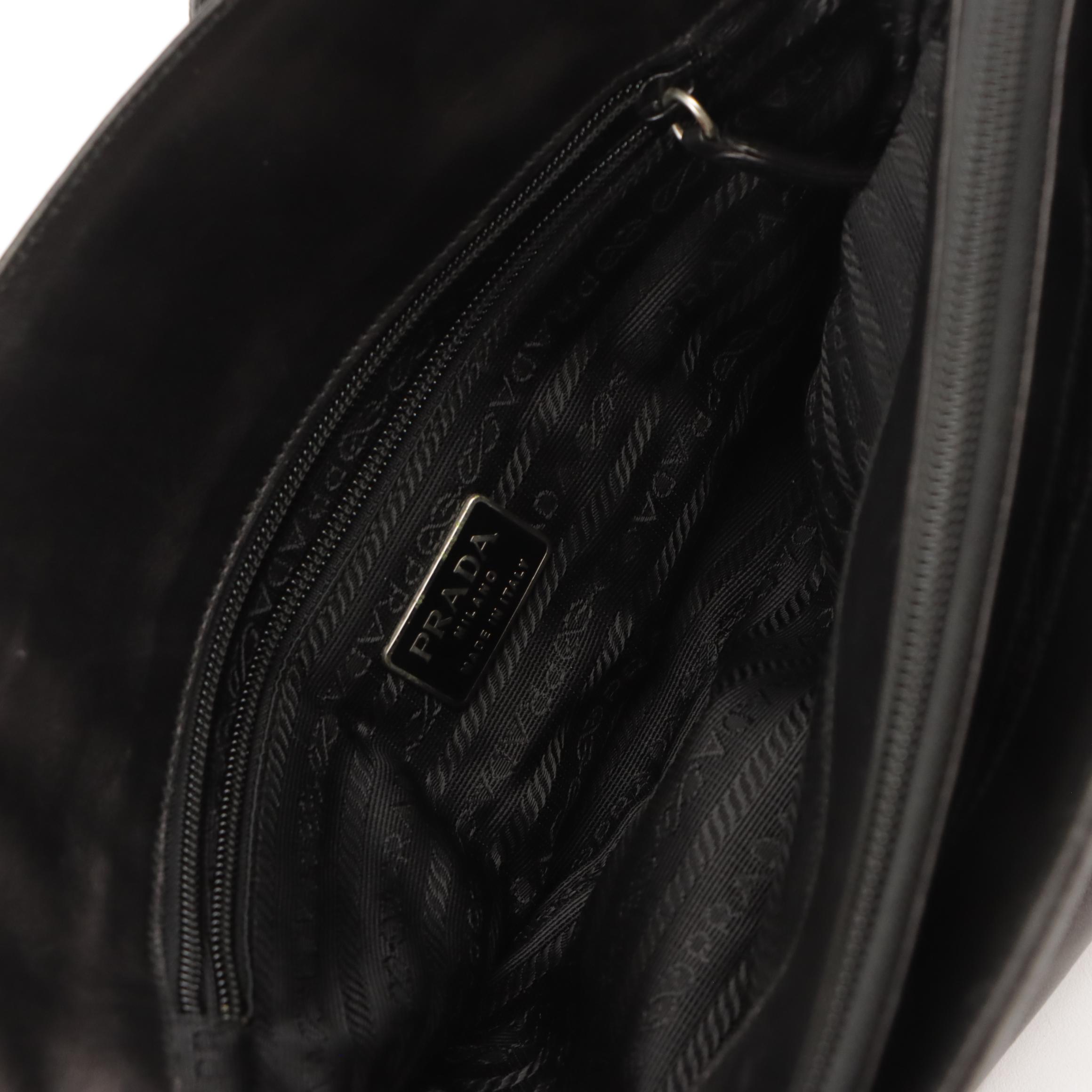 Prada Shoulder Tote in Black Lambskin Leather