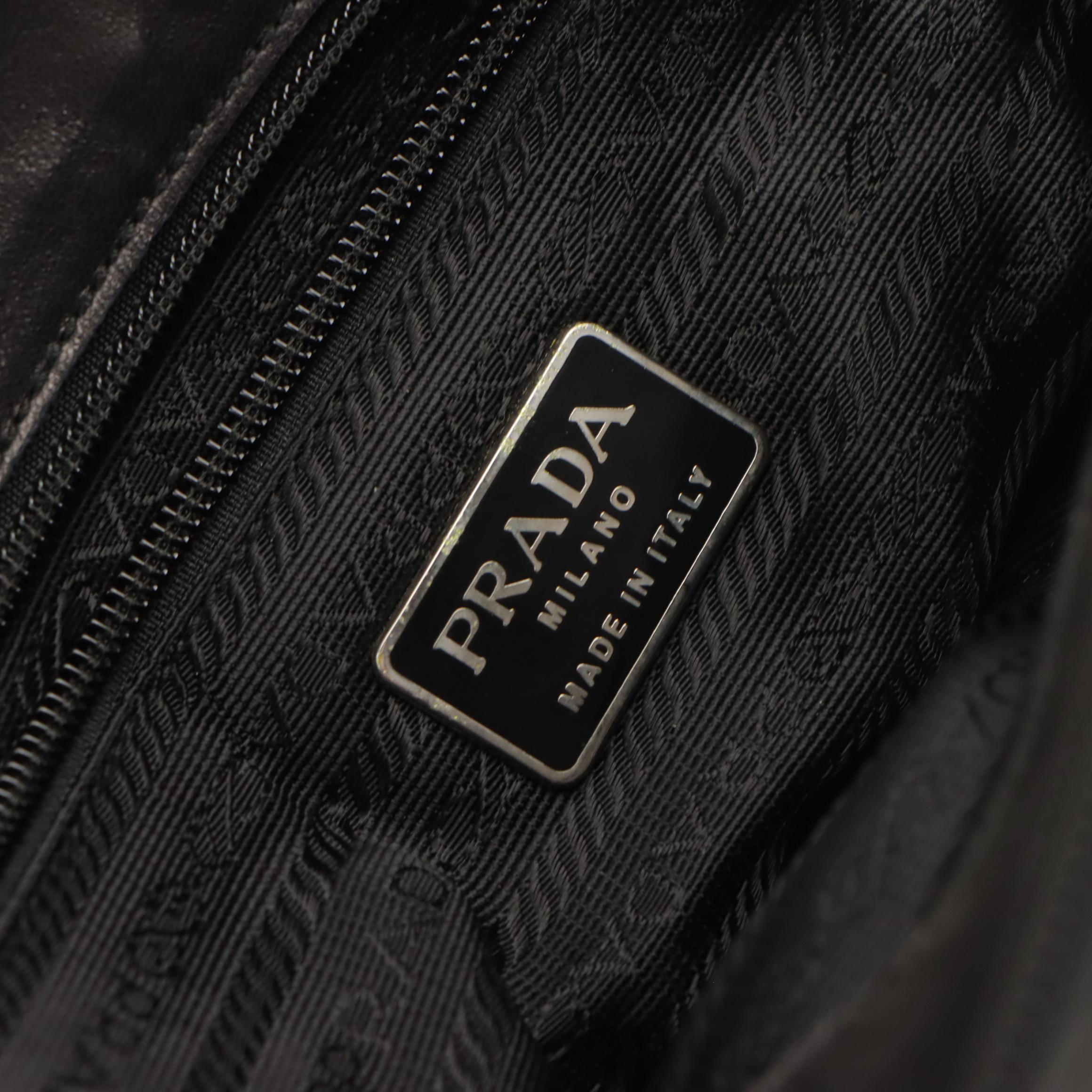 Prada Shoulder Tote in Black Lambskin Leather