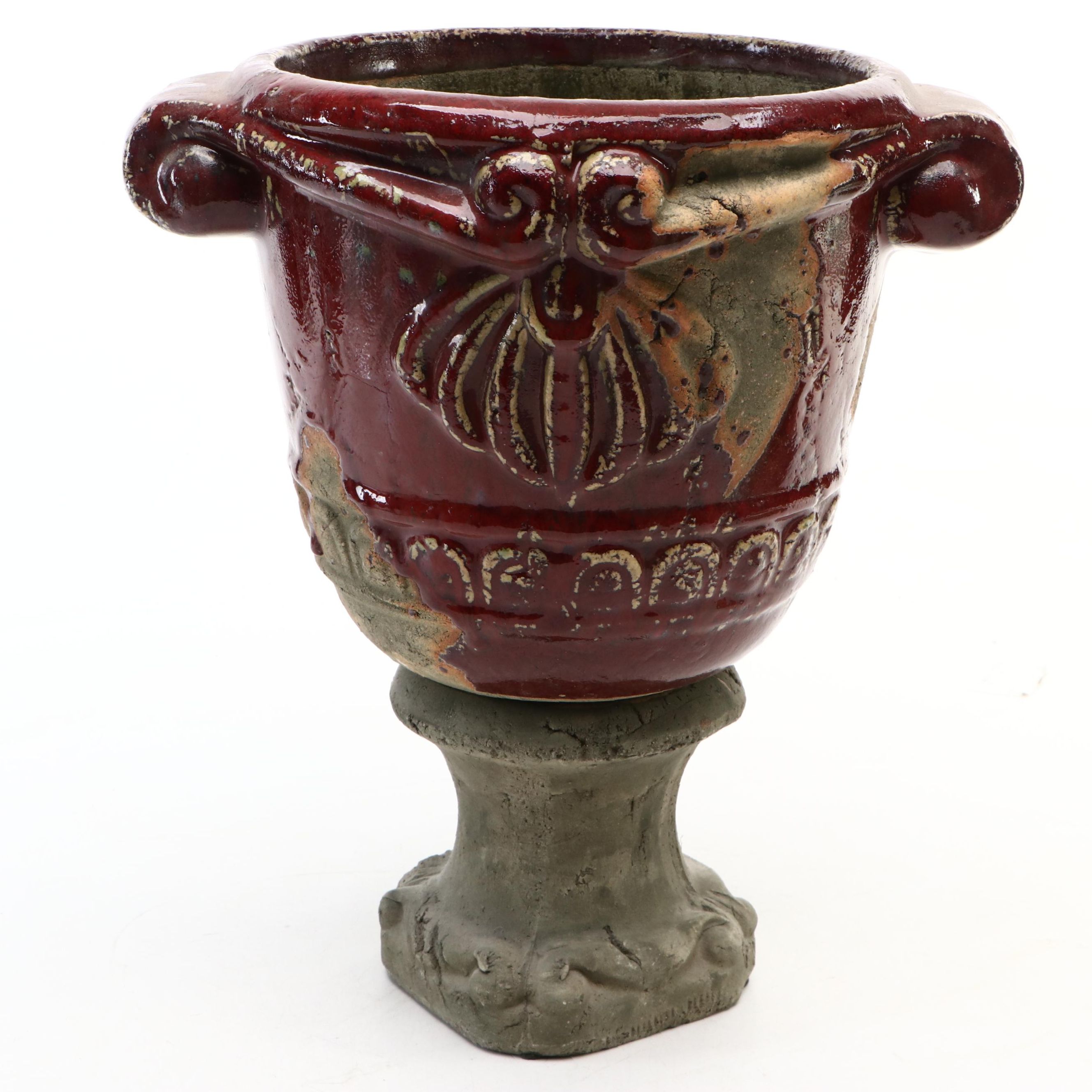 Parcel-Glazed Cast Concrete Jardiniere Planter