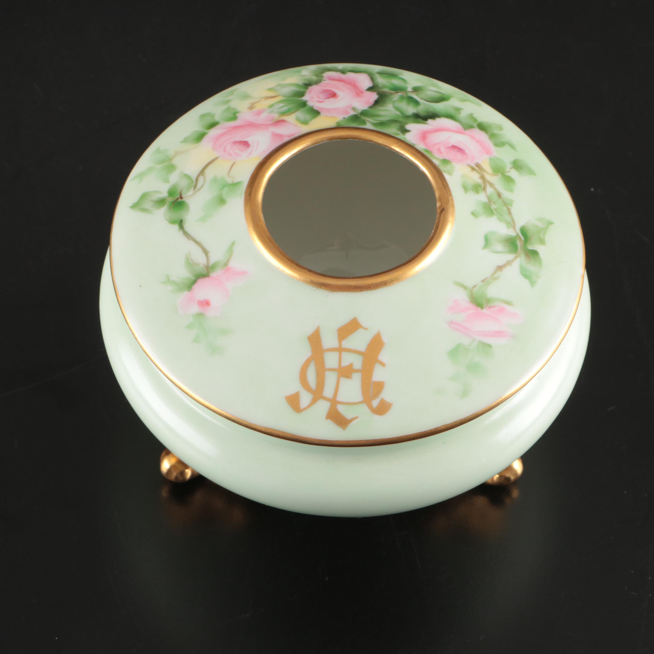 French Porcelain Hair Receiver, Porcelain Candle Holders, and More Vanity Décor