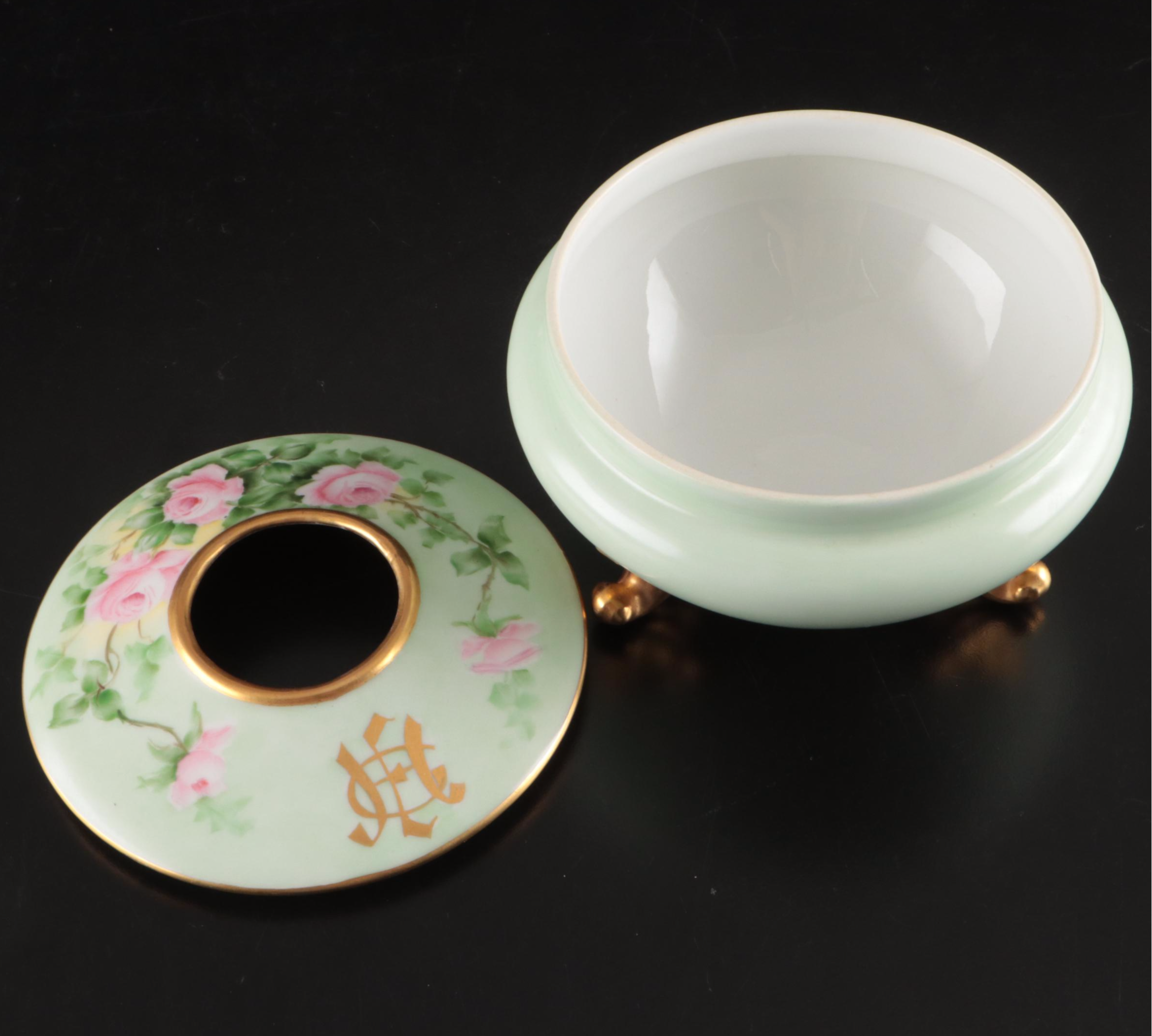 French Porcelain Hair Receiver, Porcelain Candle Holders, and More Vanity Décor