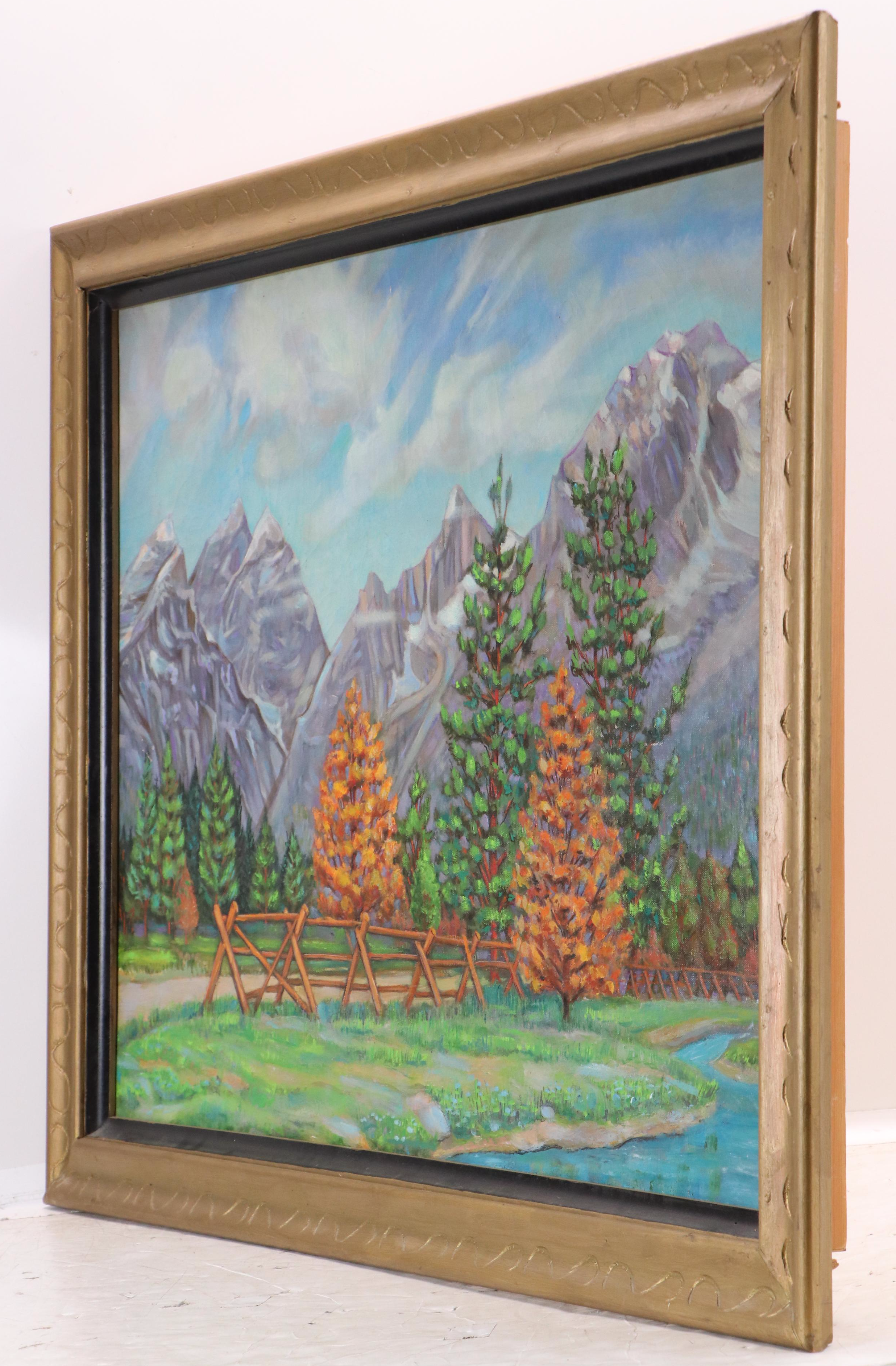 Oil Painting of Autumn Mountain Landscape, Late 20th Century