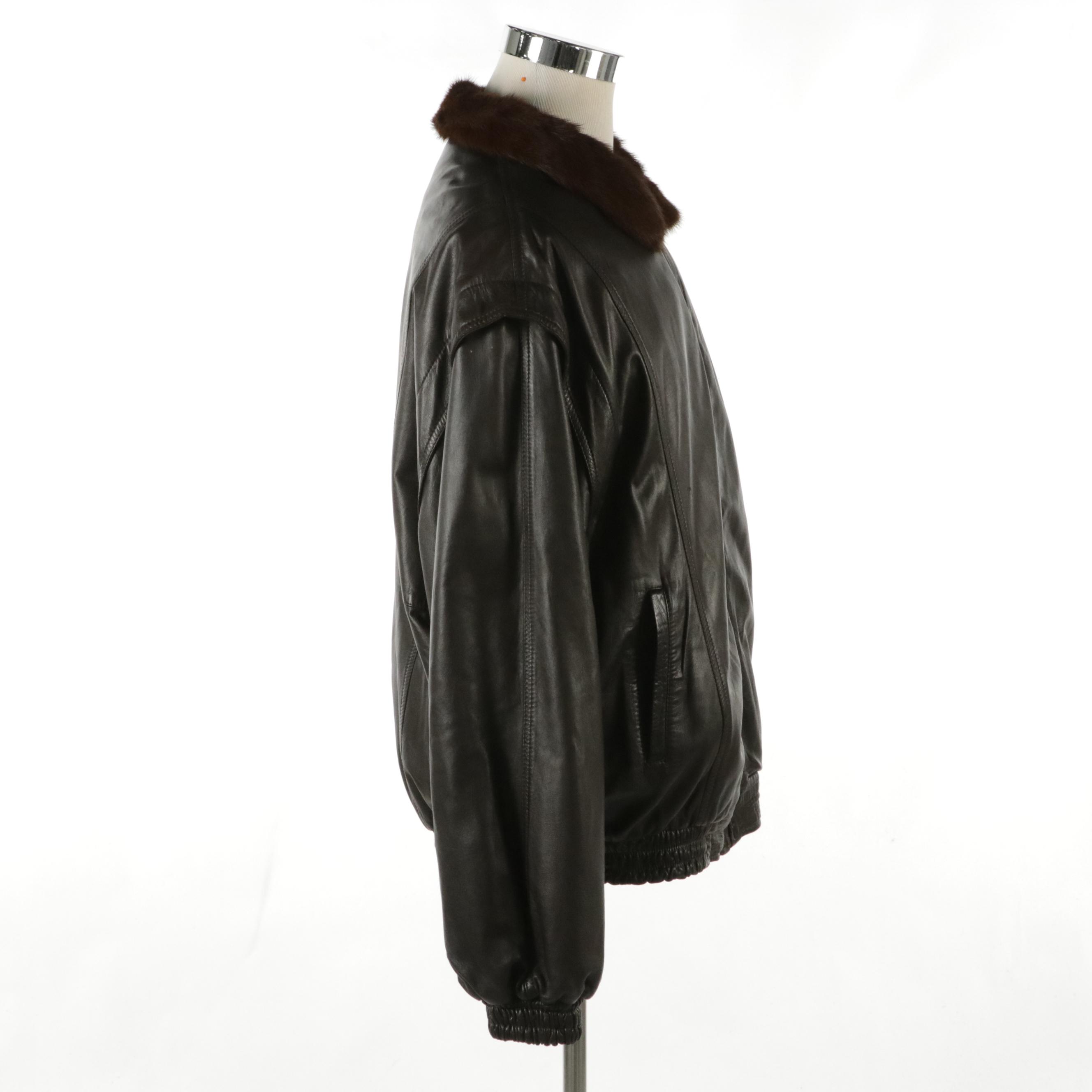 Men's Whiskey Dyed Mink Fur Lined Leather Zip Jacket by Bernini