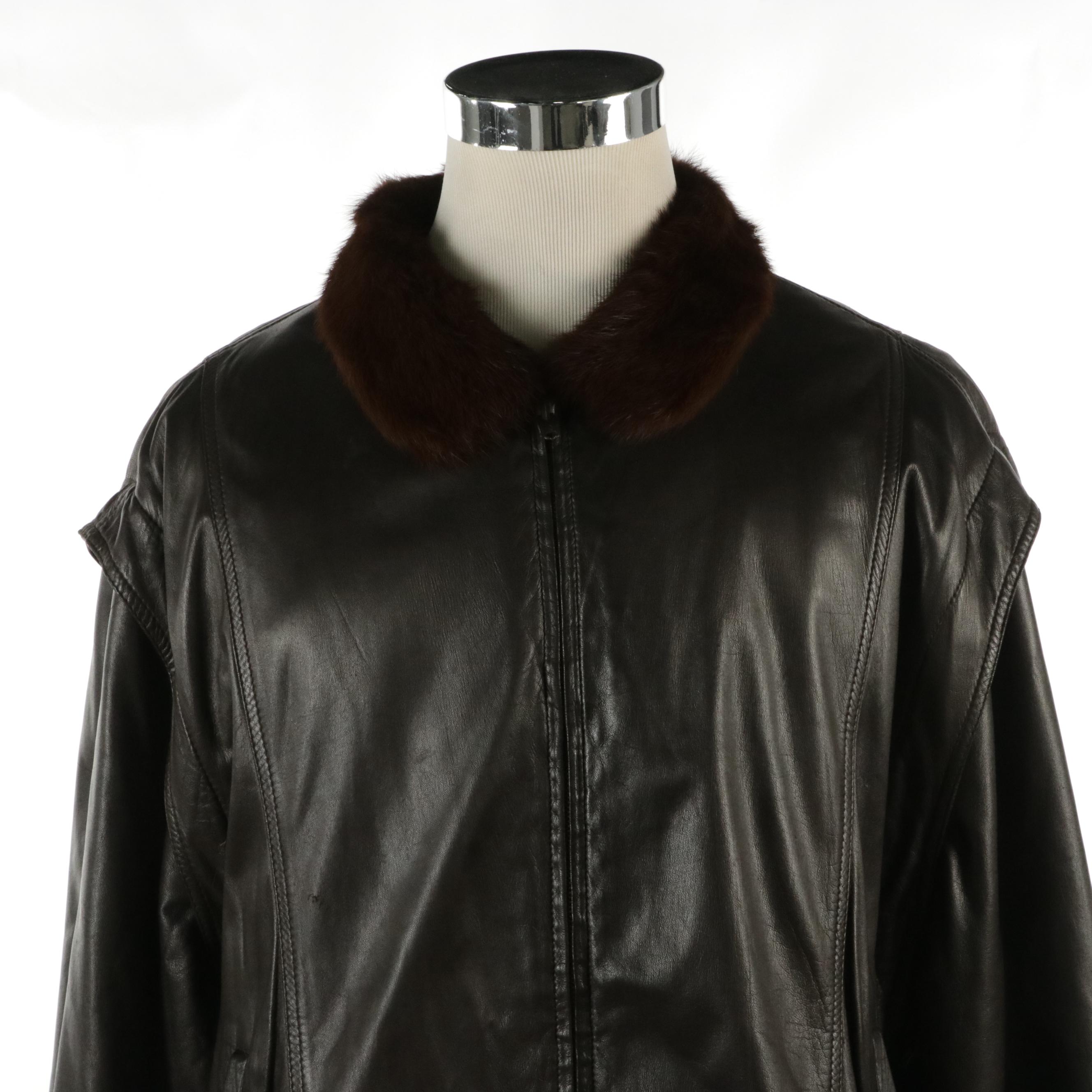 Men's Whiskey Dyed Mink Fur Lined Leather Zip Jacket by Bernini