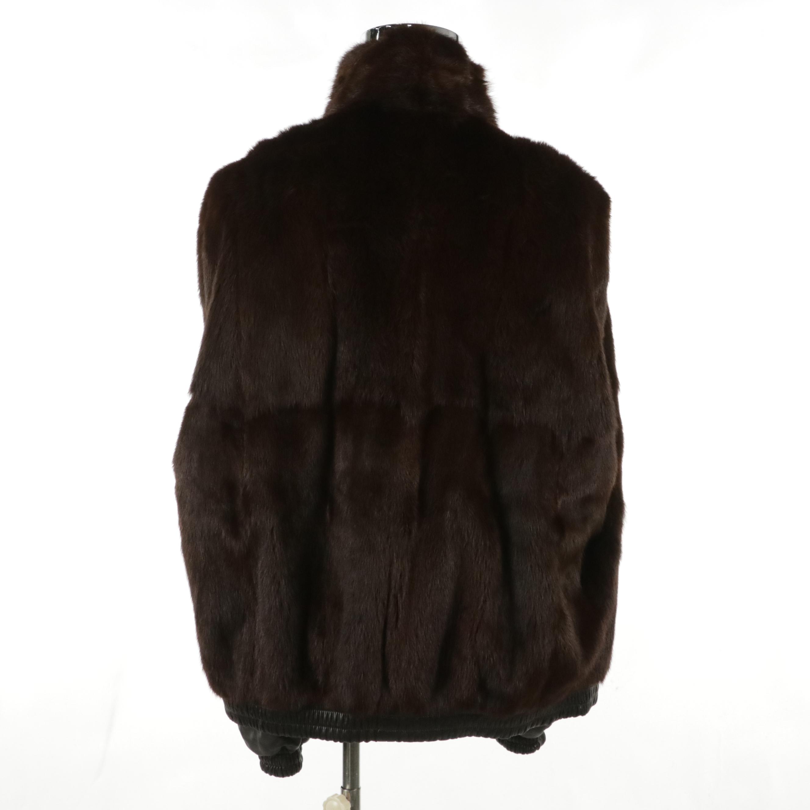 Men's Whiskey Dyed Mink Fur Lined Leather Zip Jacket by Bernini