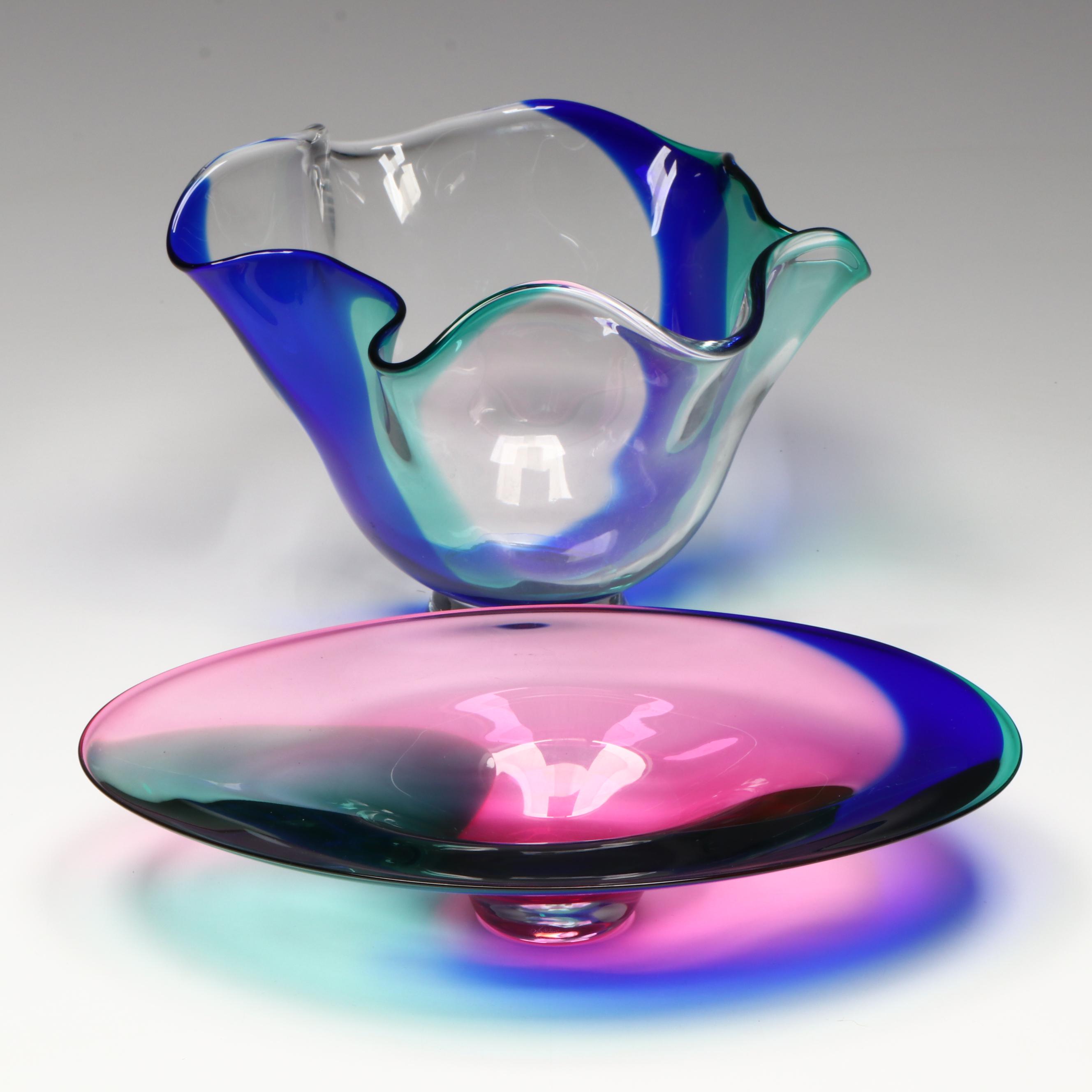 Jan Benda Low Oval Bowl with Orrefors Ruffle Glass Bowl