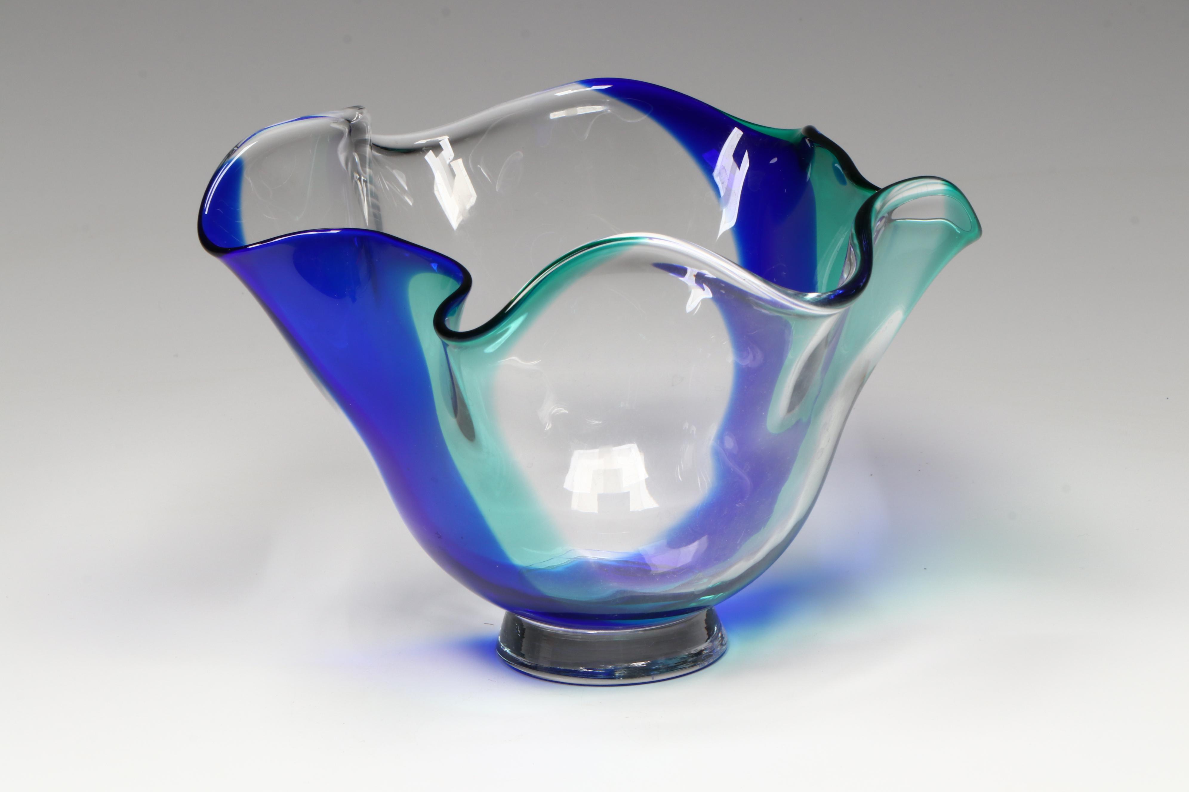 Jan Benda Low Oval Bowl with Orrefors Ruffle Glass Bowl