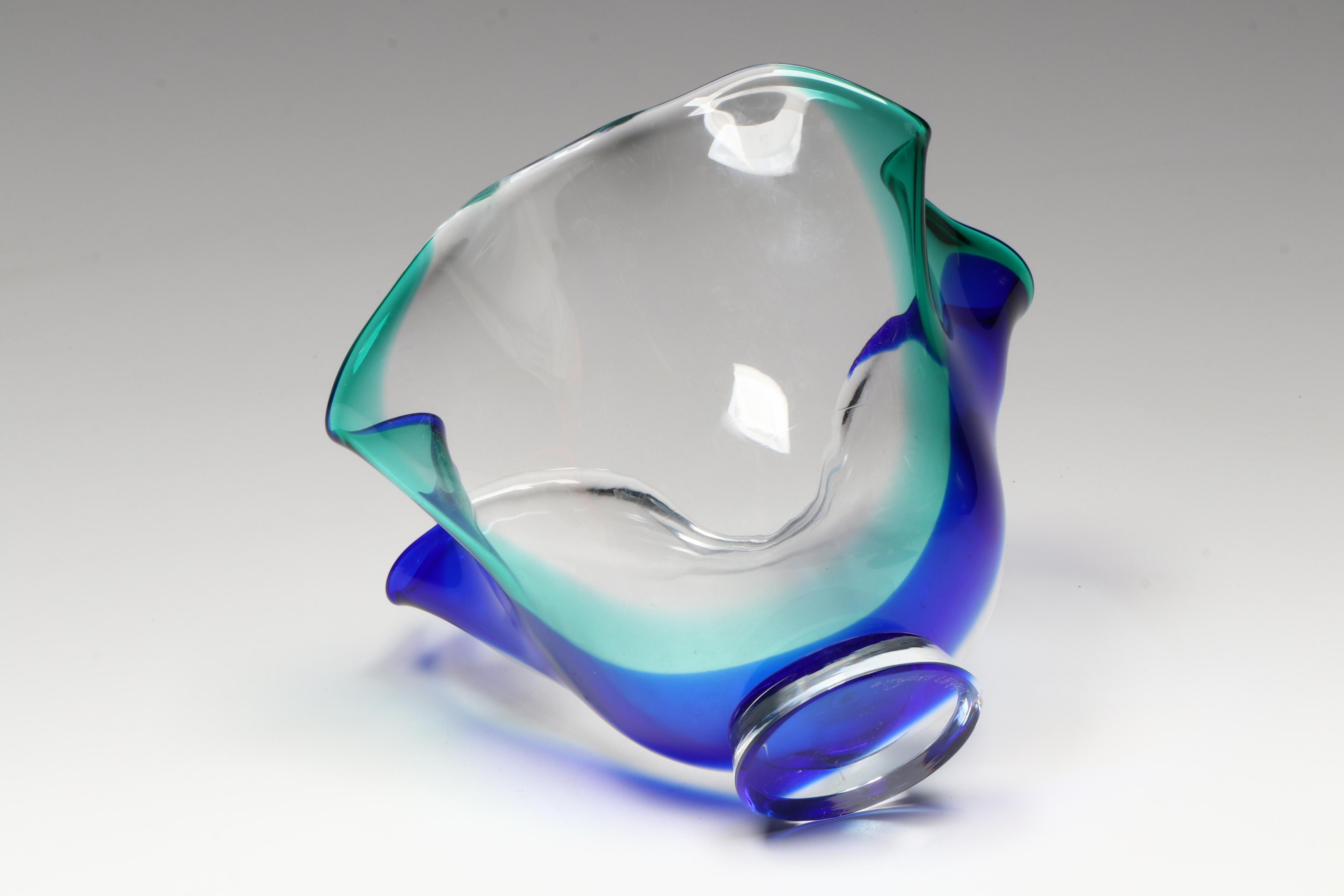 Jan Benda Low Oval Bowl with Orrefors Ruffle Glass Bowl