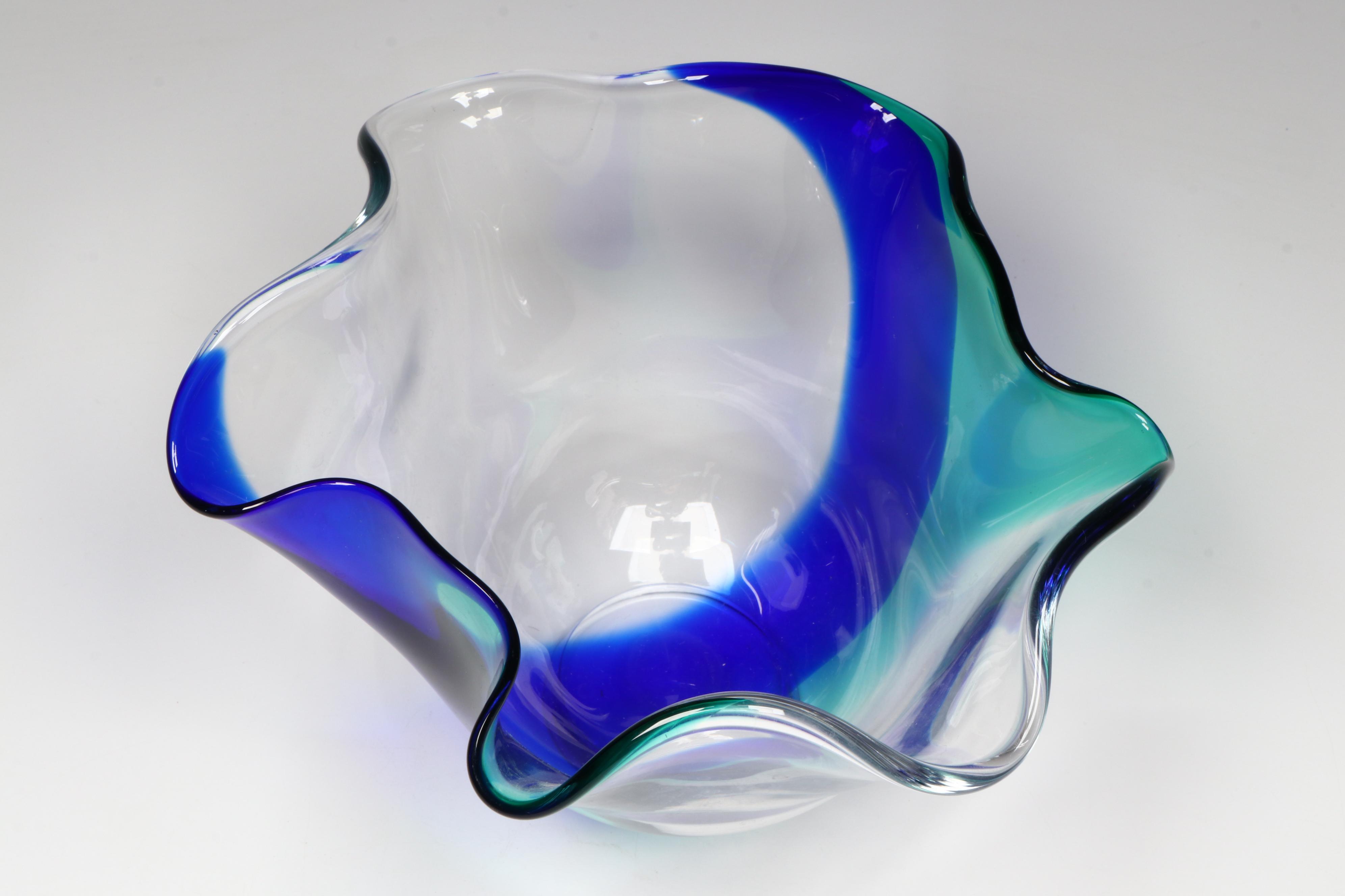 Jan Benda Low Oval Bowl with Orrefors Ruffle Glass Bowl