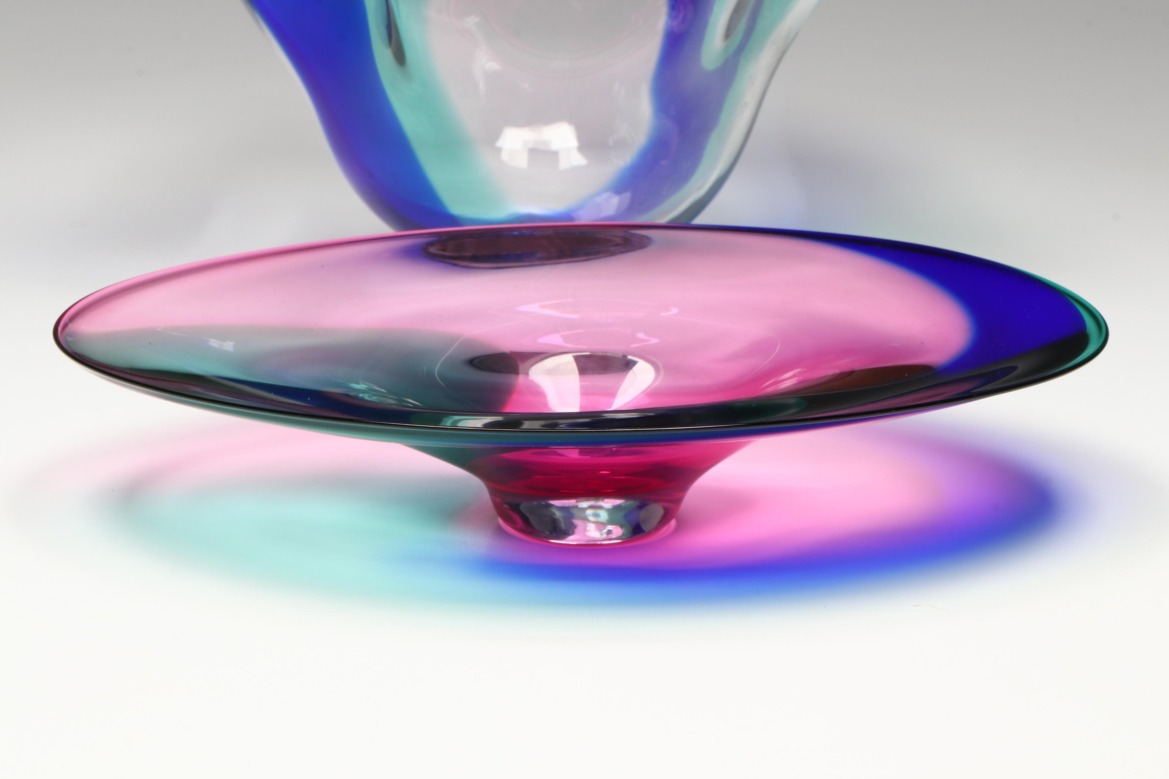 Jan Benda Low Oval Bowl with Orrefors Ruffle Glass Bowl