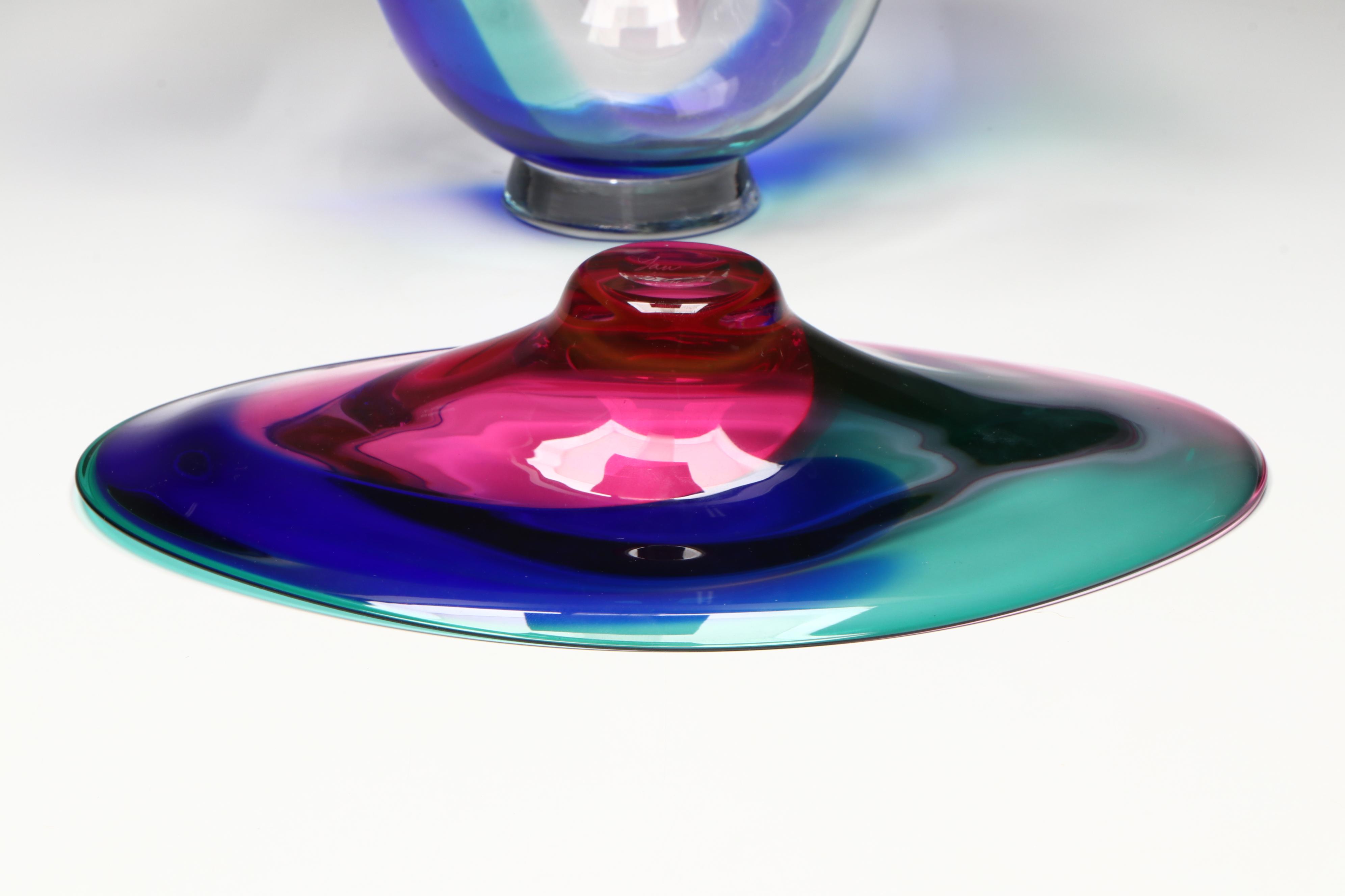 Jan Benda Low Oval Bowl with Orrefors Ruffle Glass Bowl