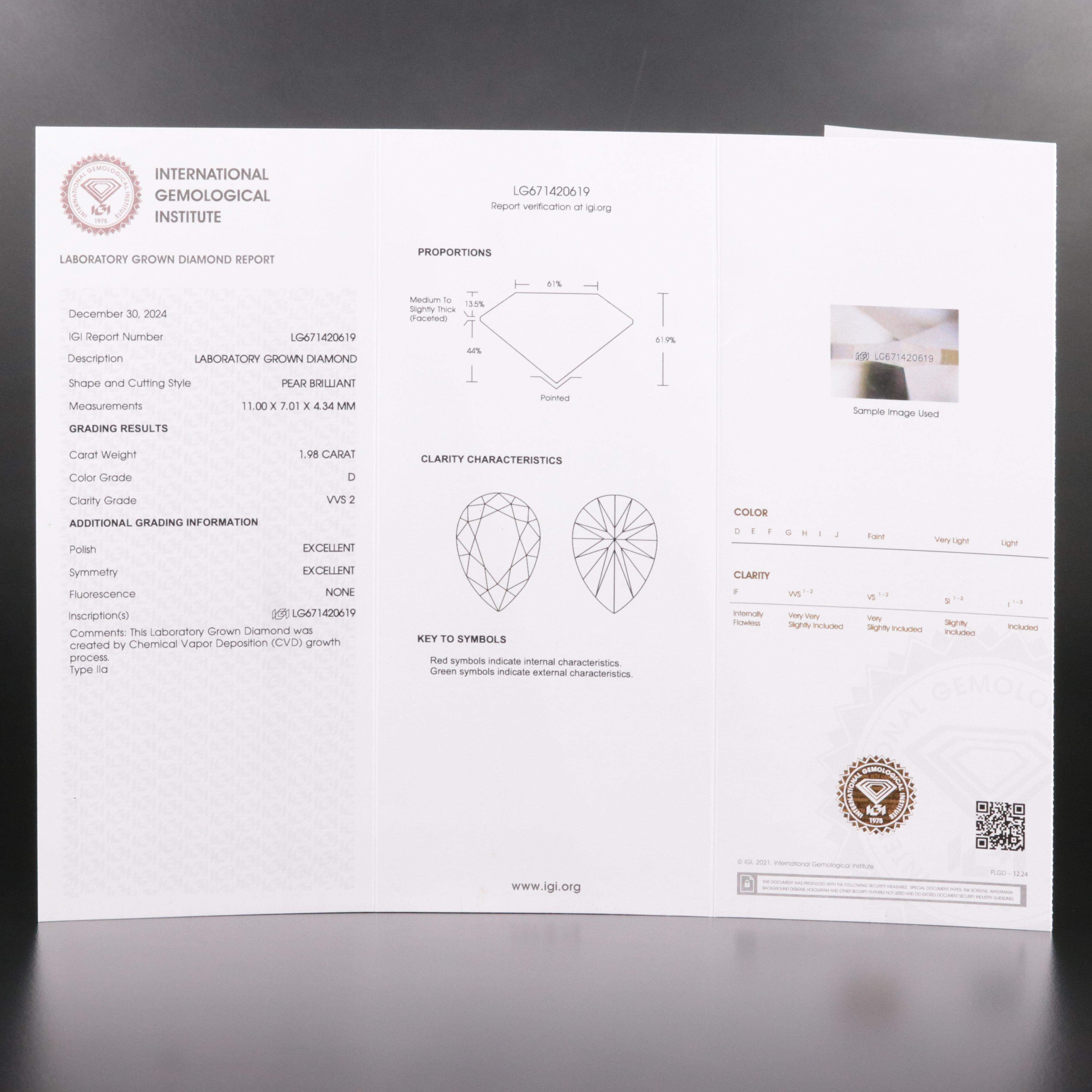 18K 1.98 CT Lab Grown Diamond Solitaire Ring with IGI report