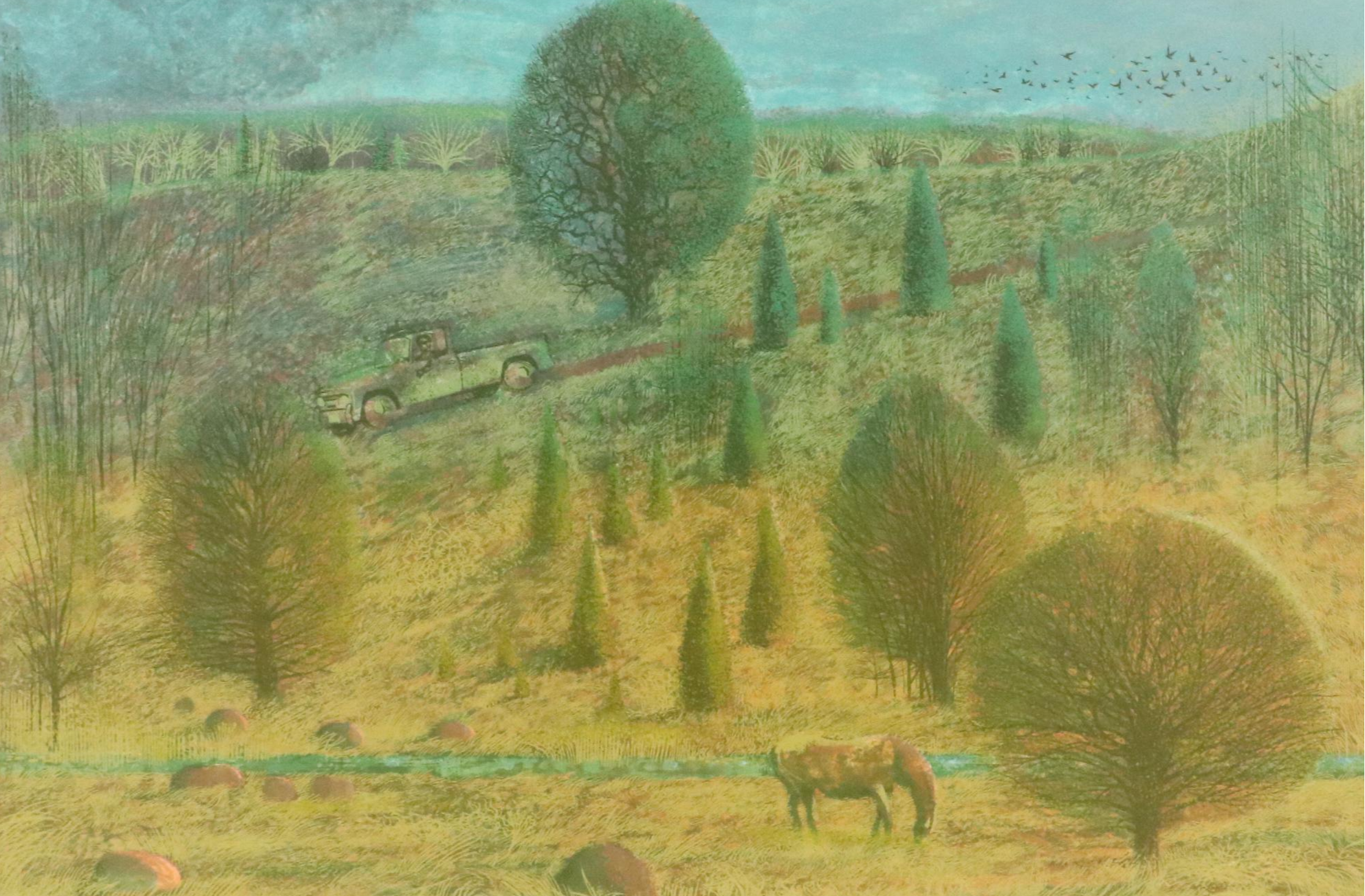 Robert Burkert Landscape Serigraph "Back Road," Mid to Late 20th Century