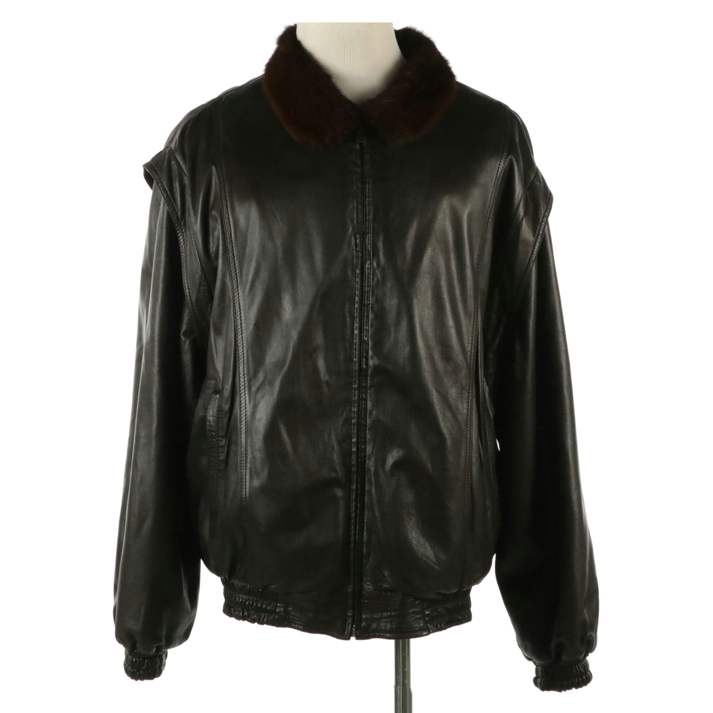 Men's Whiskey Dyed Mink Fur Lined Leather Zip Jacket by Bernini