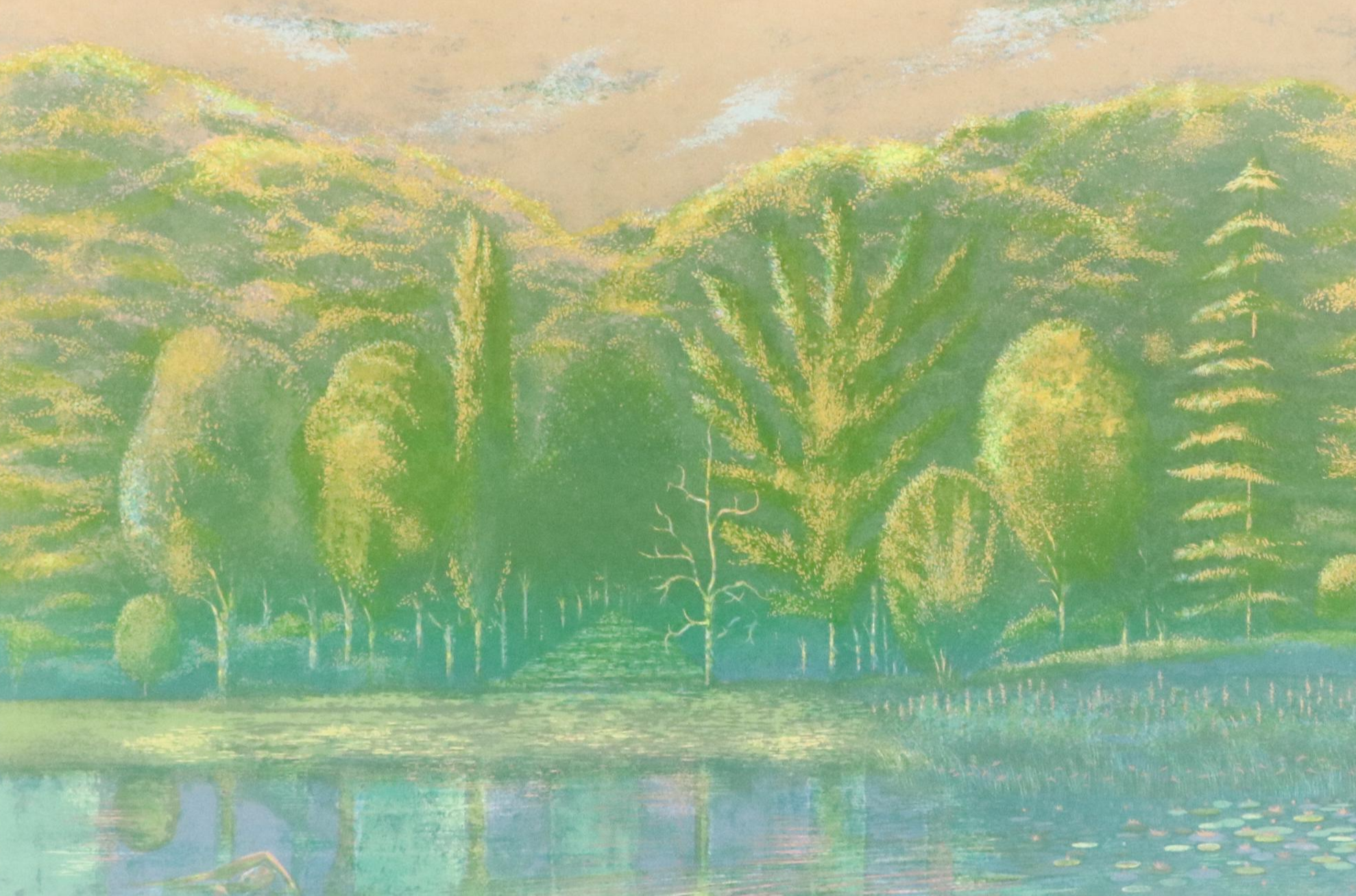 Robert Burkert Landscape Serigraph "Lake Swim," Mid to Late 20th Century