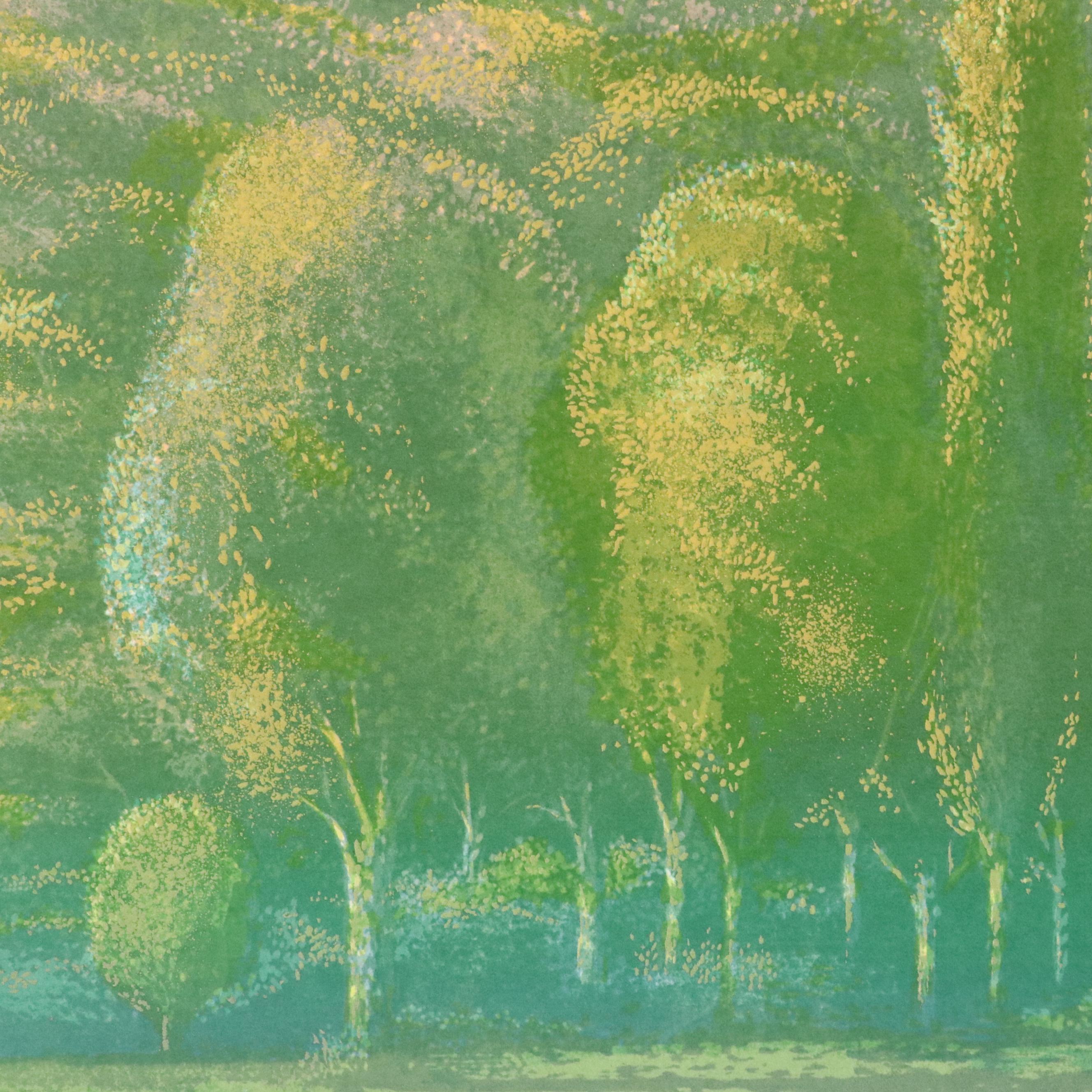 Robert Burkert Landscape Serigraph "Lake Swim," Mid to Late 20th Century