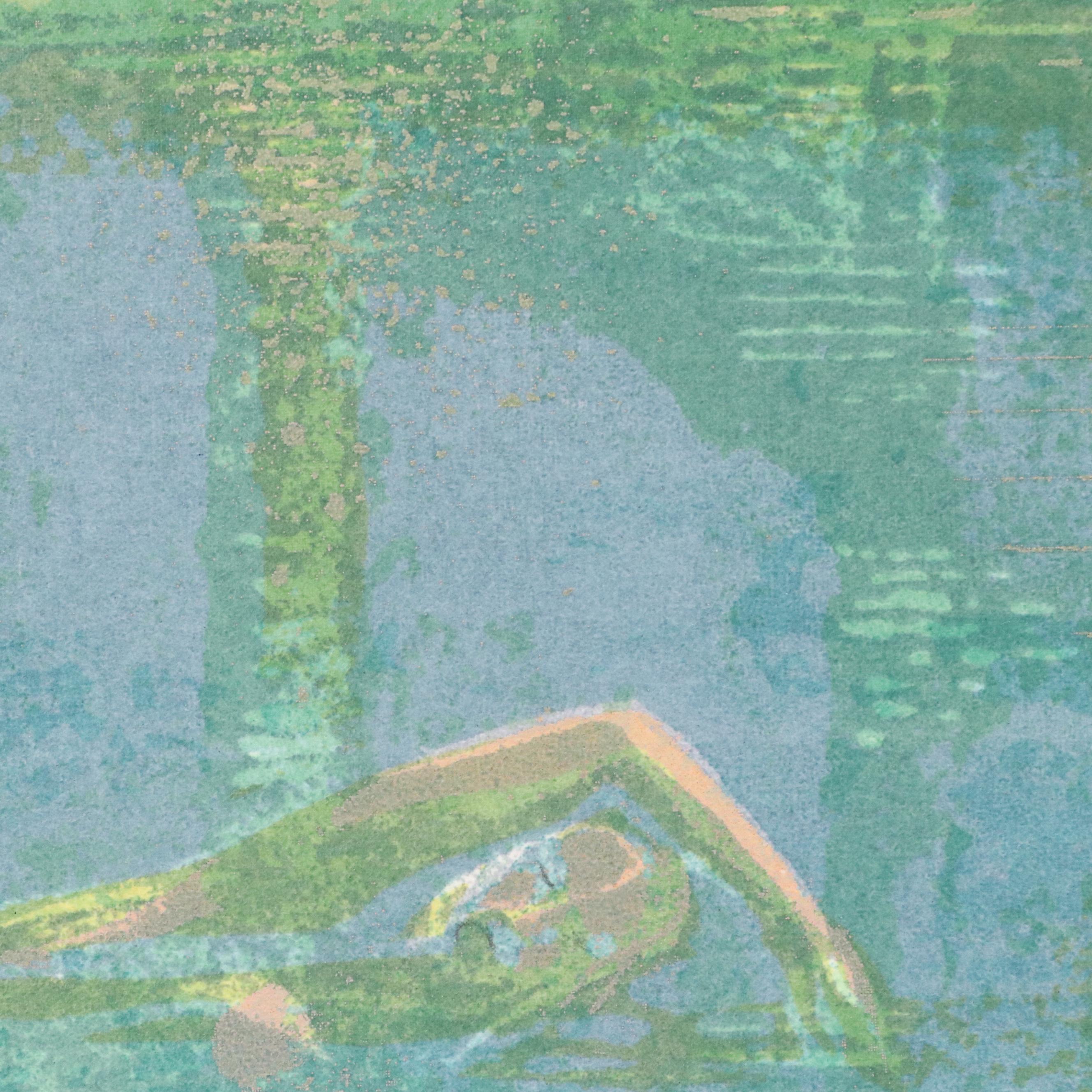 Robert Burkert Landscape Serigraph "Lake Swim," Mid to Late 20th Century