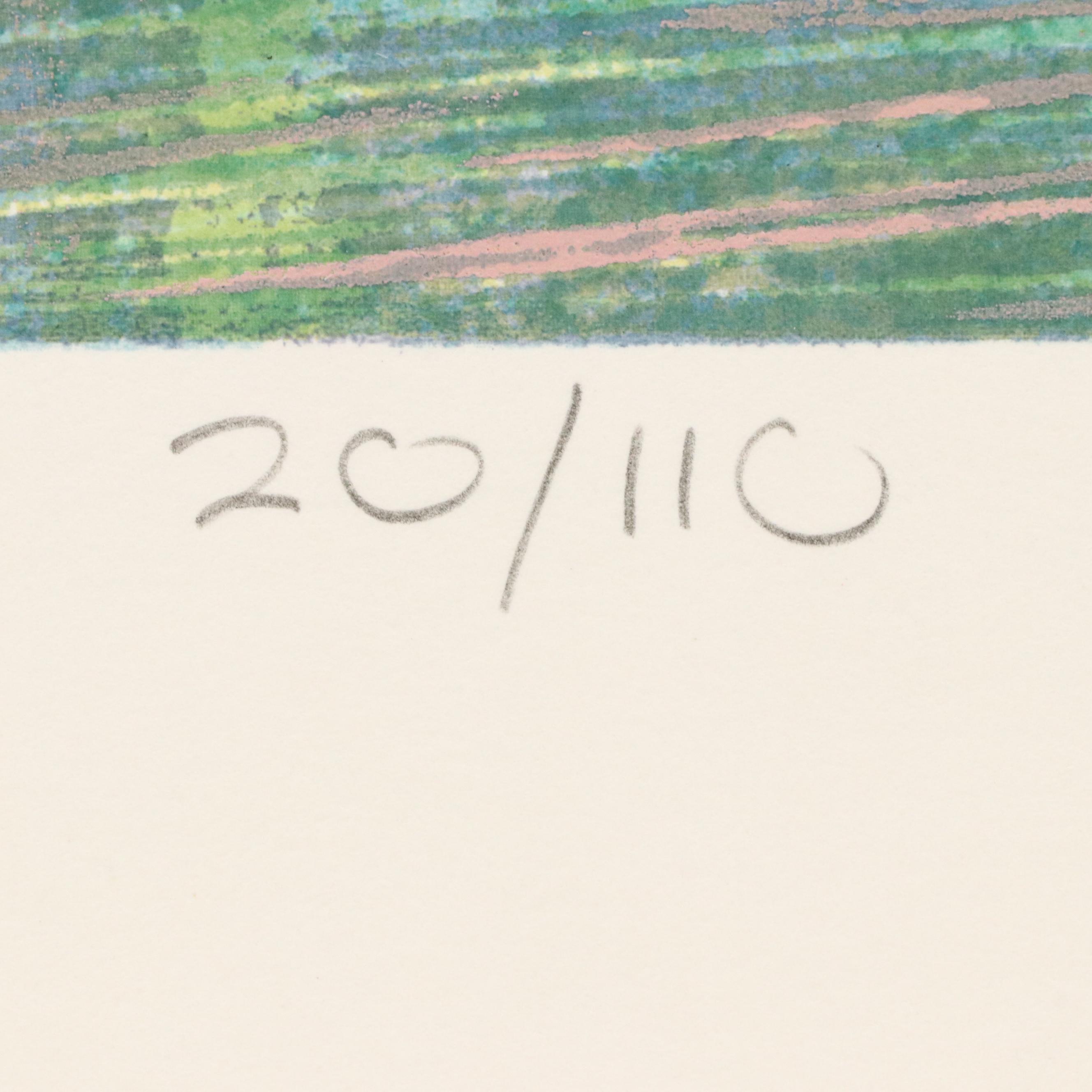 Robert Burkert Landscape Serigraph "Lake Swim," Mid to Late 20th Century