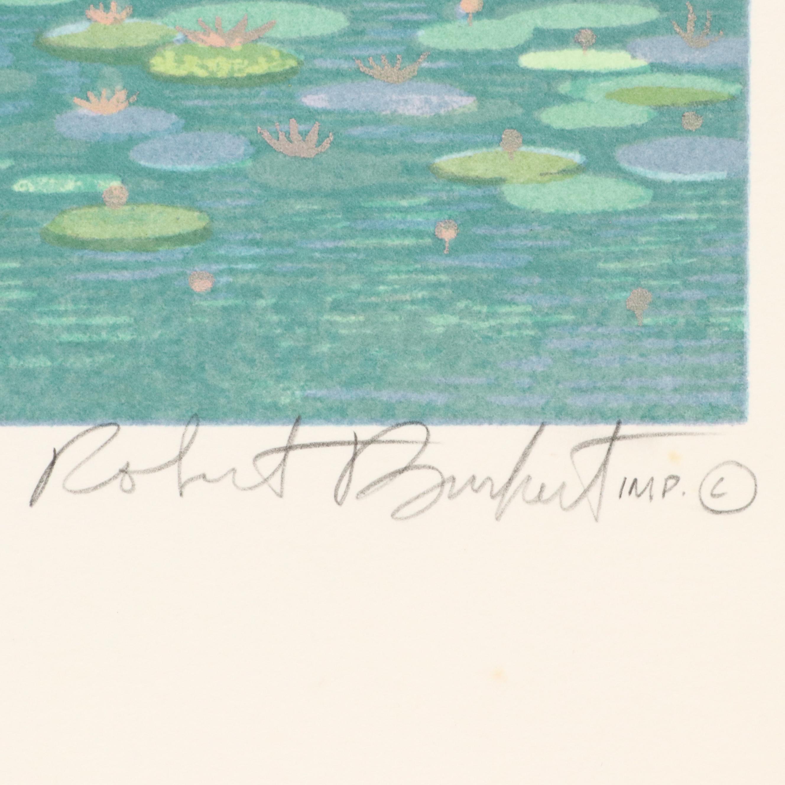 Robert Burkert Landscape Serigraph "Lake Swim," Mid to Late 20th Century