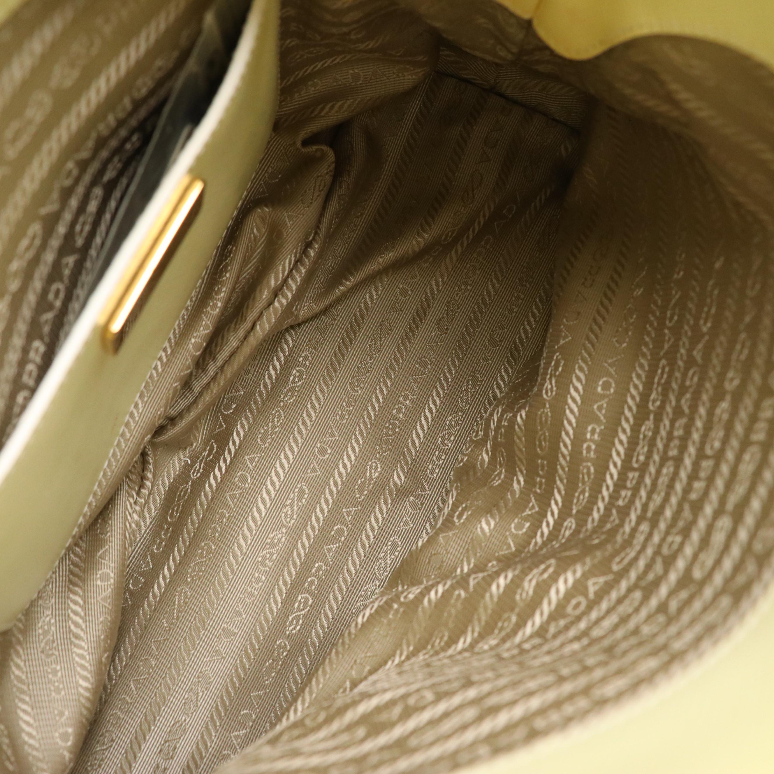 Prada Domed Two-Way Tote in Butter Yellow Patent Saffiano Leather