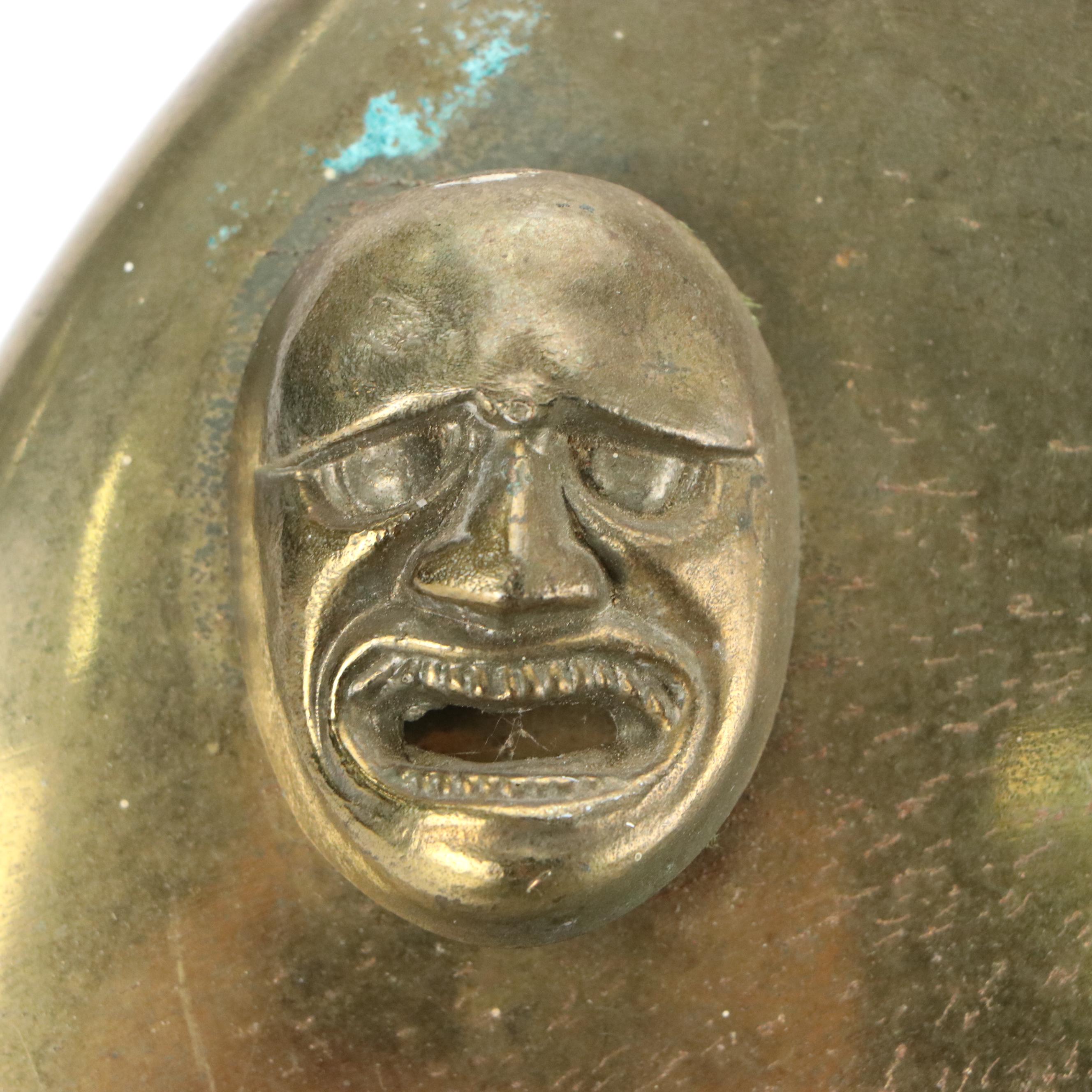 West German Brass Wall Clock Featuring Japanese Noh Theater Masks