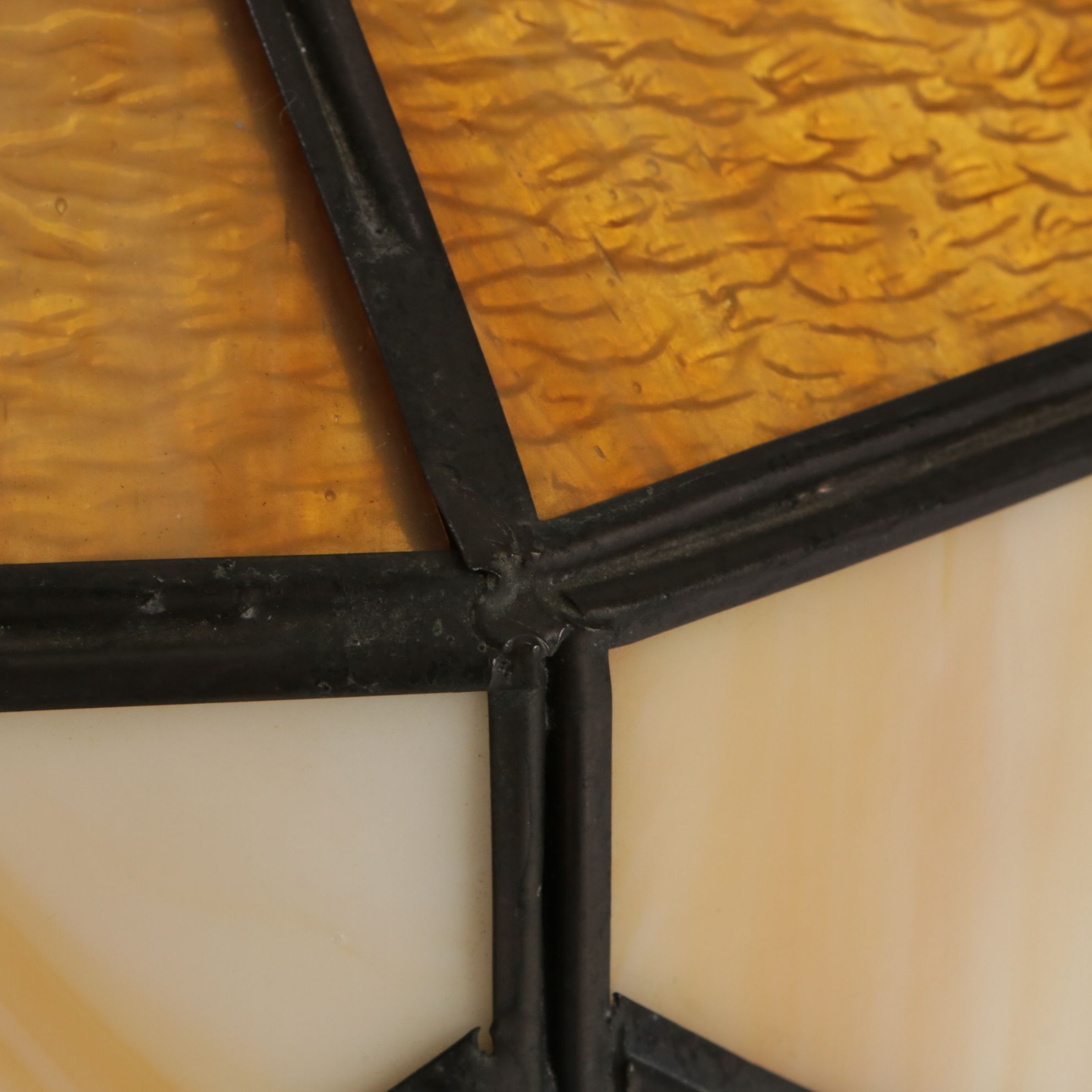 Caramel and Pebbled Slag Glass Pendant Swag Lamp, Vintage