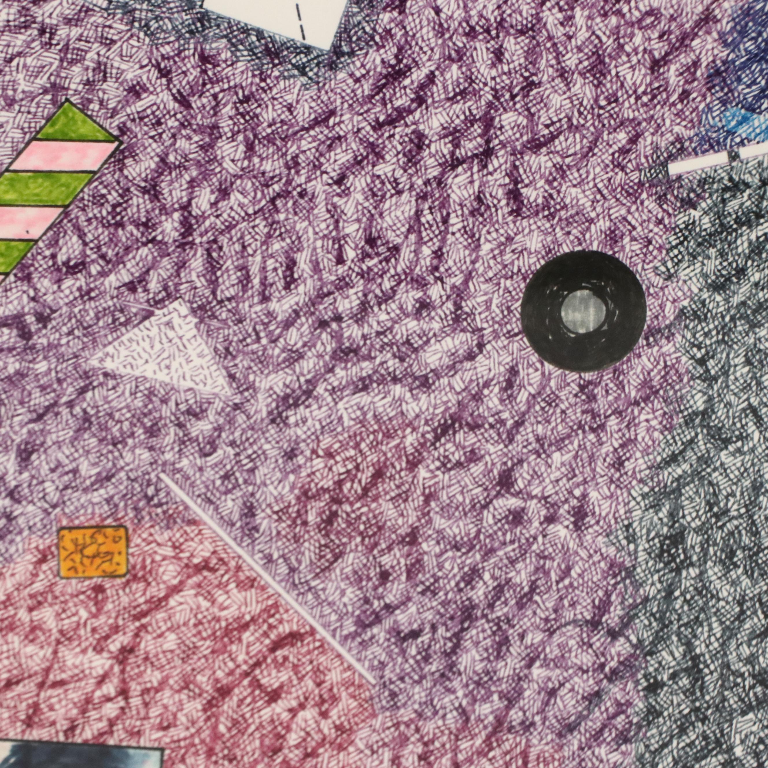 Thom Shaw Large-Scale Mixed Media Drawing of Men Wearing Ties