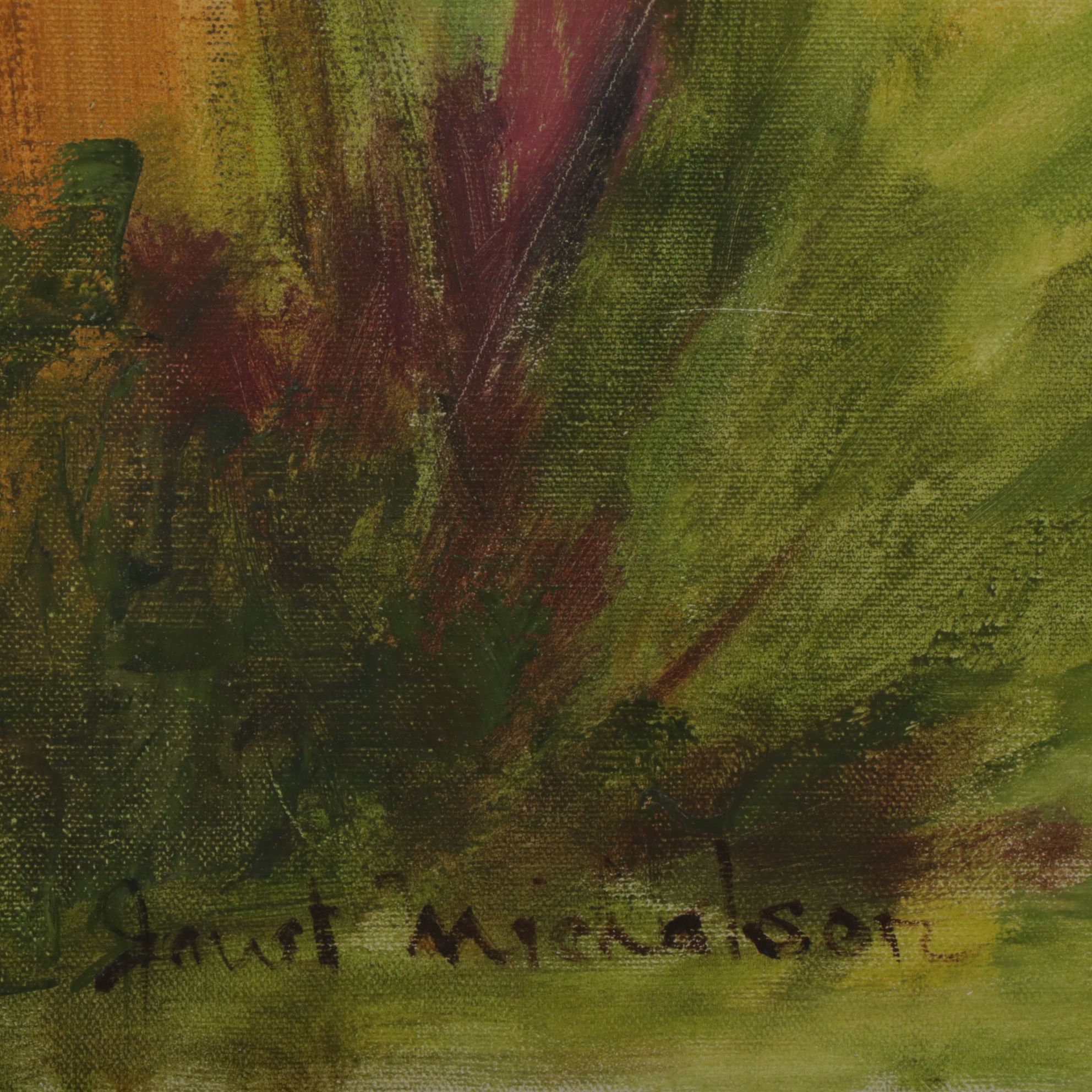 Janet Michalson Modernist Oil Painting of Patron at an Outdoor Fruit Stand