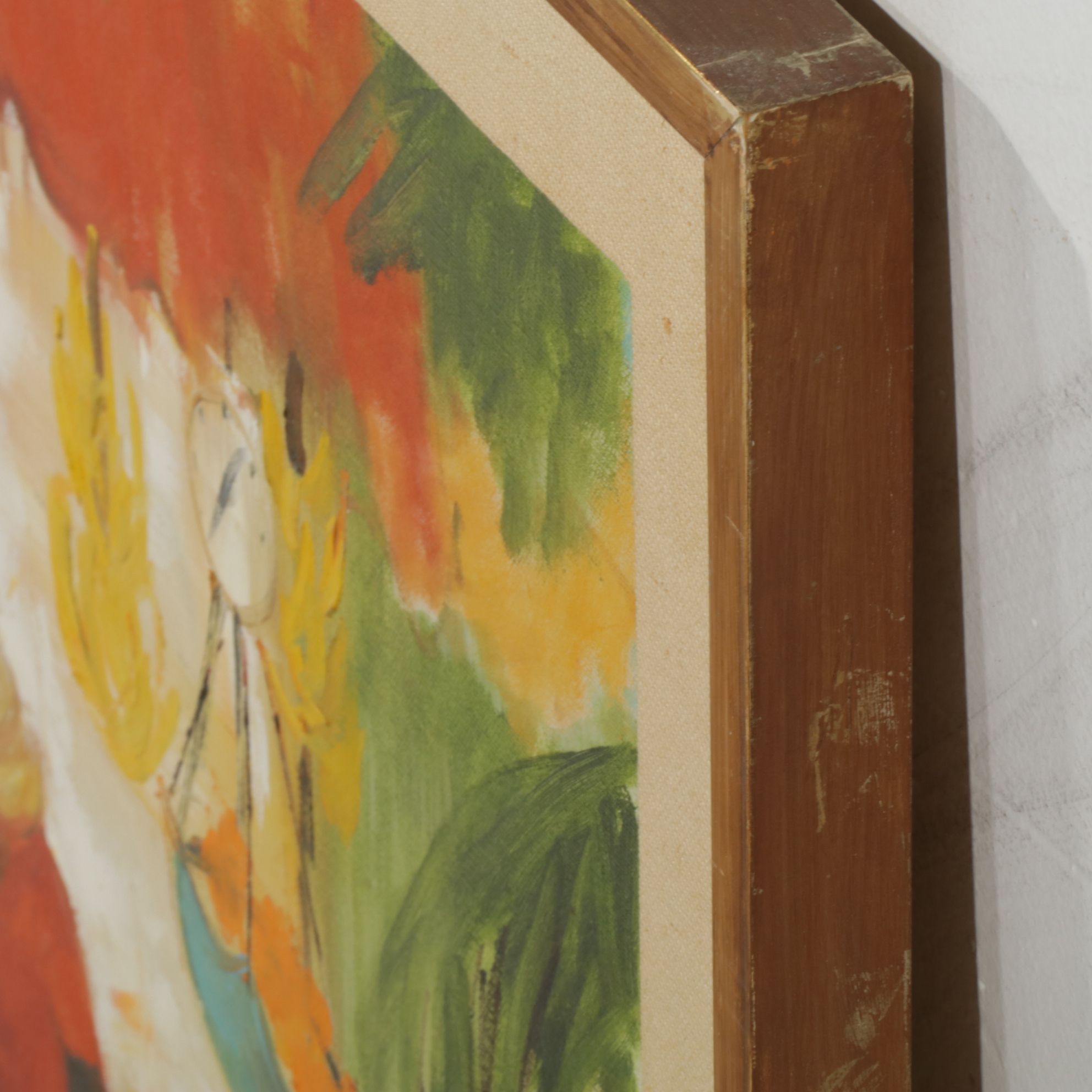 Janet Michalson Modernist Oil Painting of Patron at an Outdoor Fruit Stand