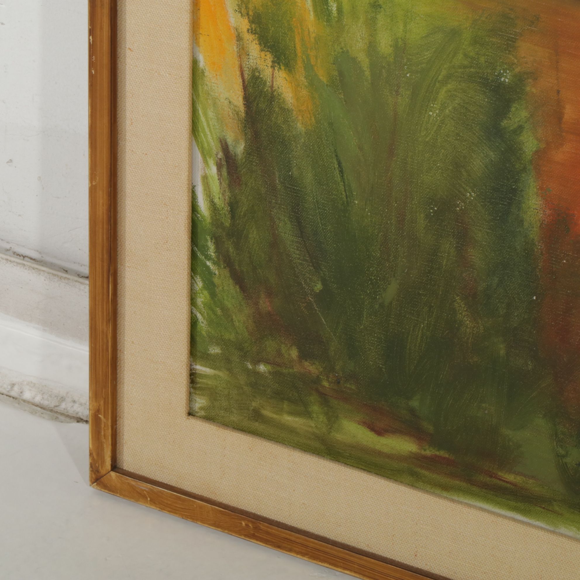 Janet Michalson Modernist Oil Painting of Patron at an Outdoor Fruit Stand