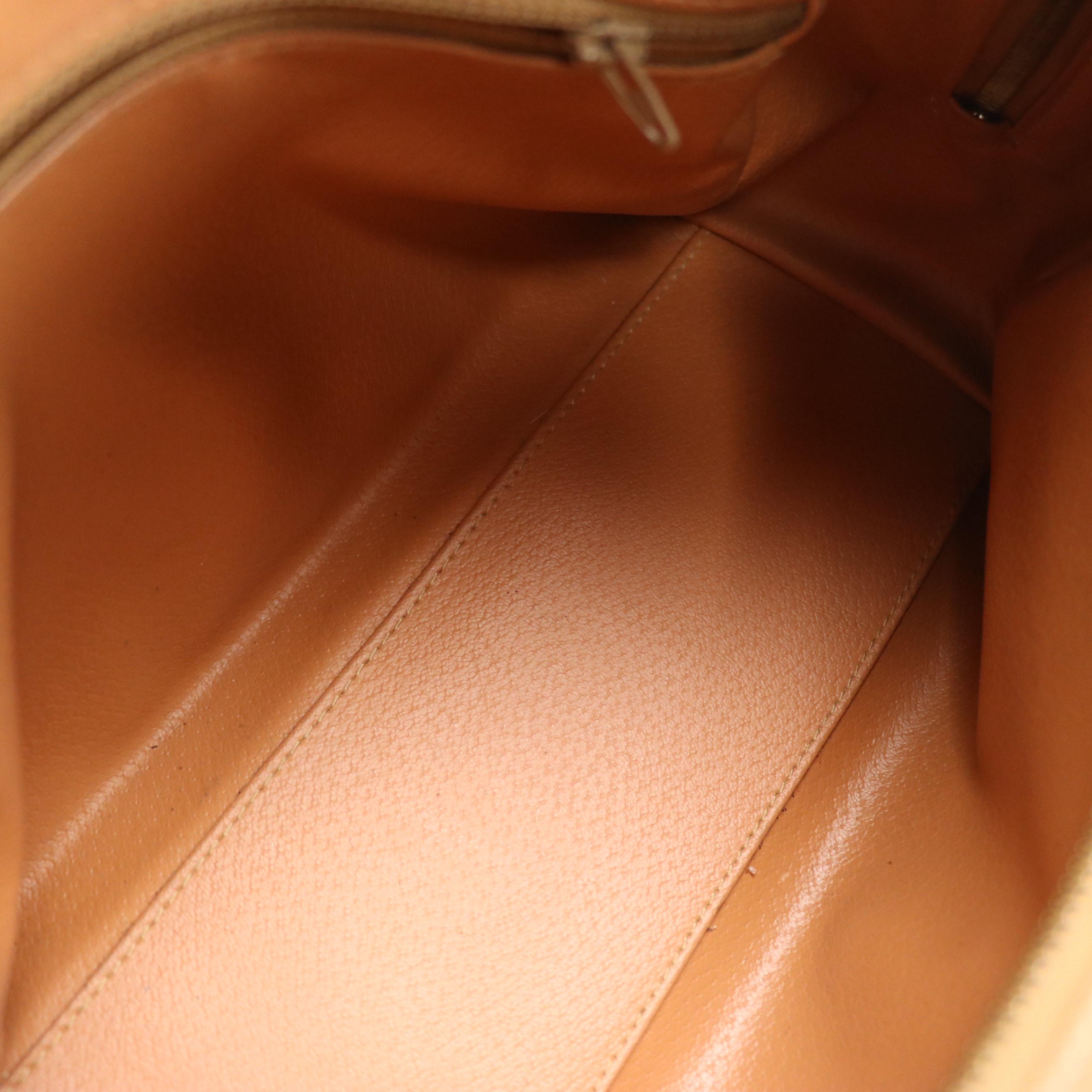 Celine Small Boston Bag in Macadam Canvas and Brown Leather