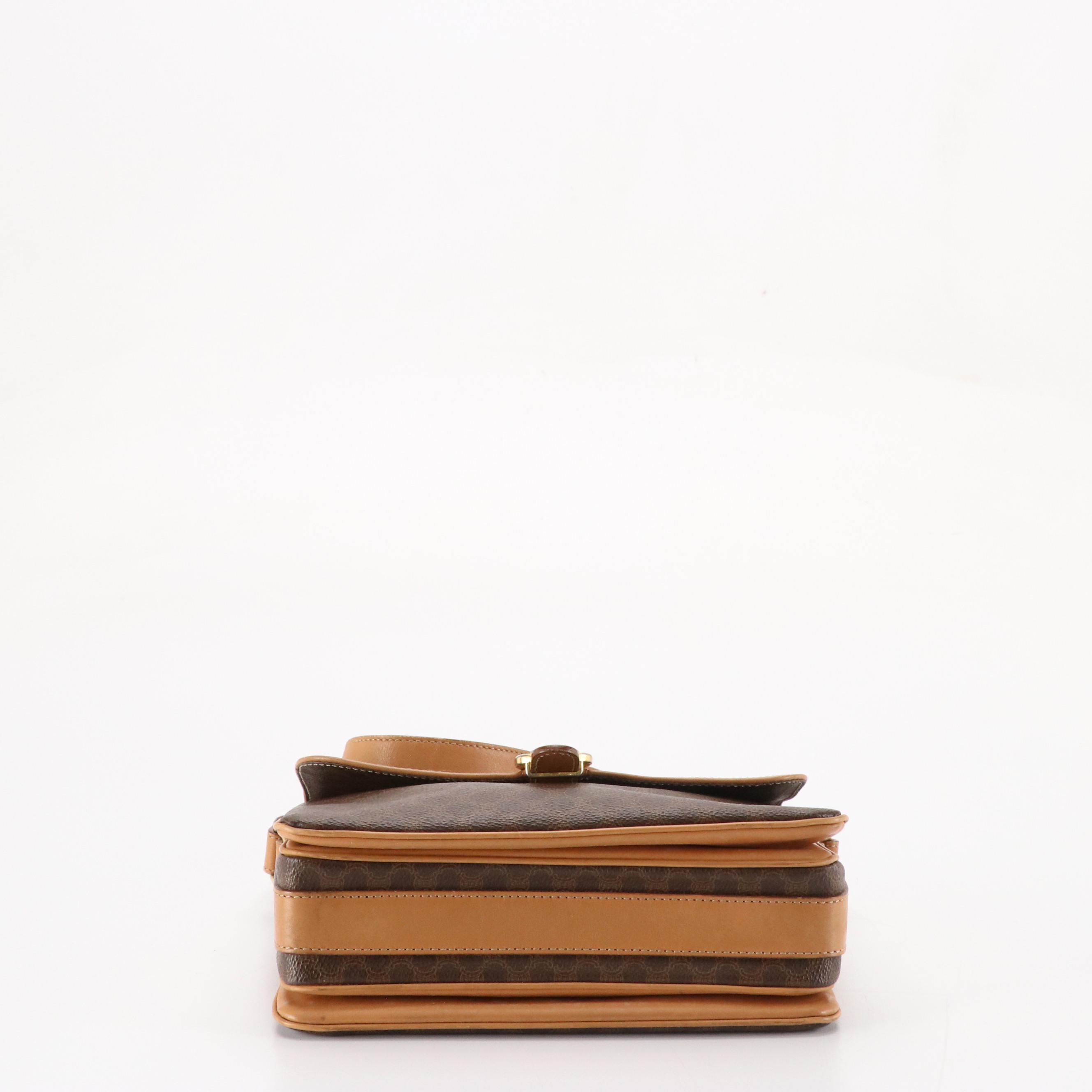 Celine Multi-Compartment Shoulder Bag in Macadam Canvas with Leather Trim