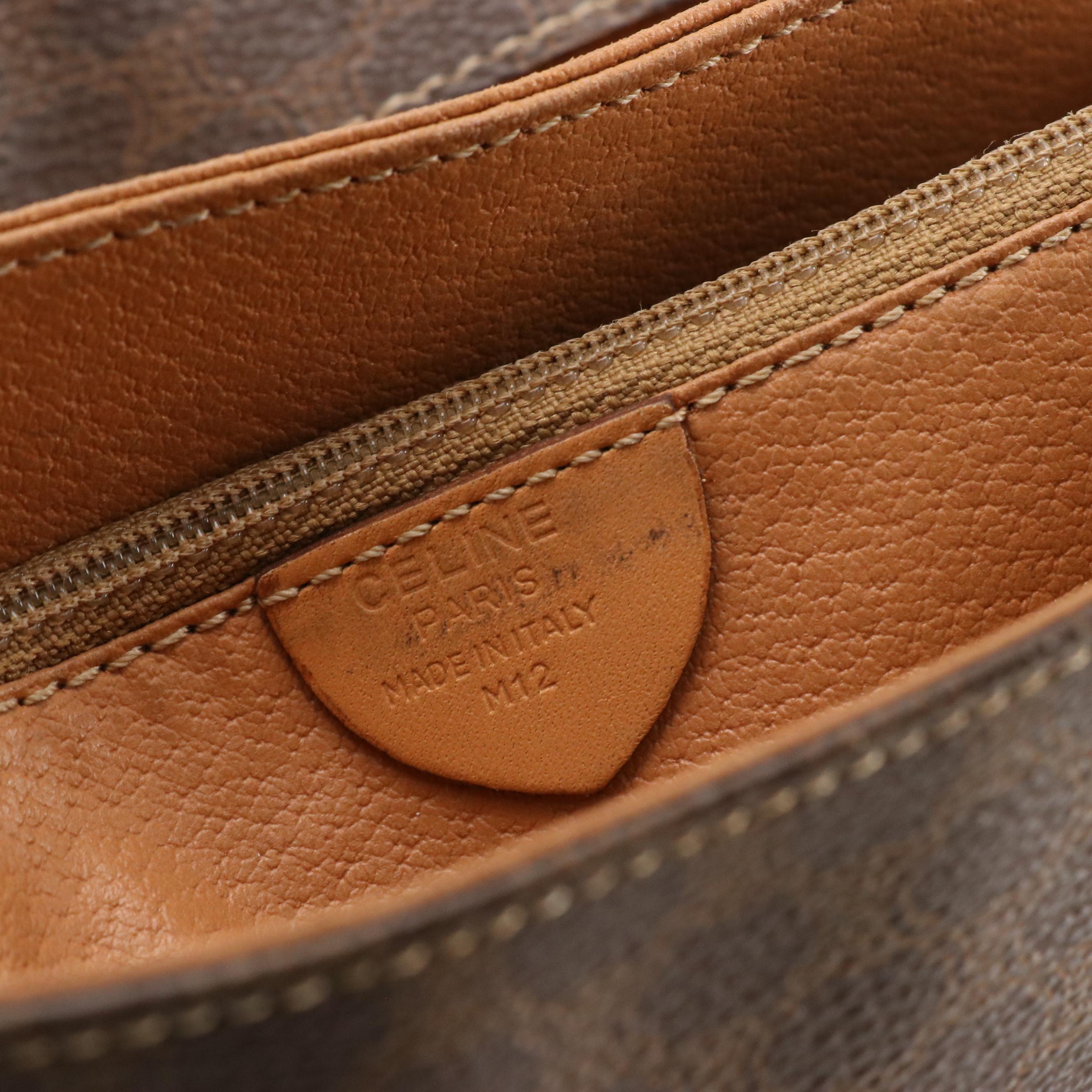 Celine Multi-Compartment Shoulder Bag in Macadam Canvas with Leather Trim