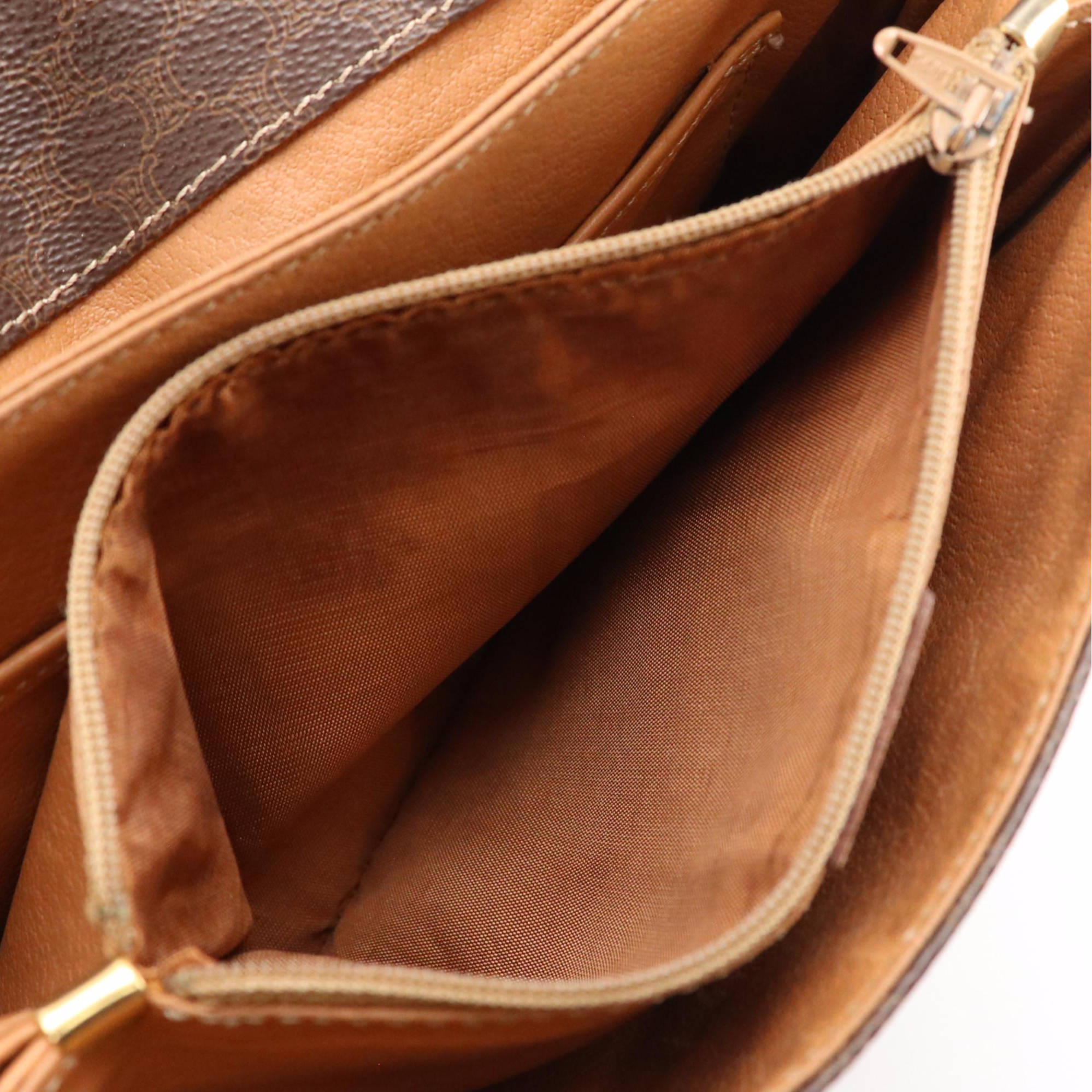 Celine Multi-Compartment Shoulder Bag in Macadam Canvas with Leather Trim