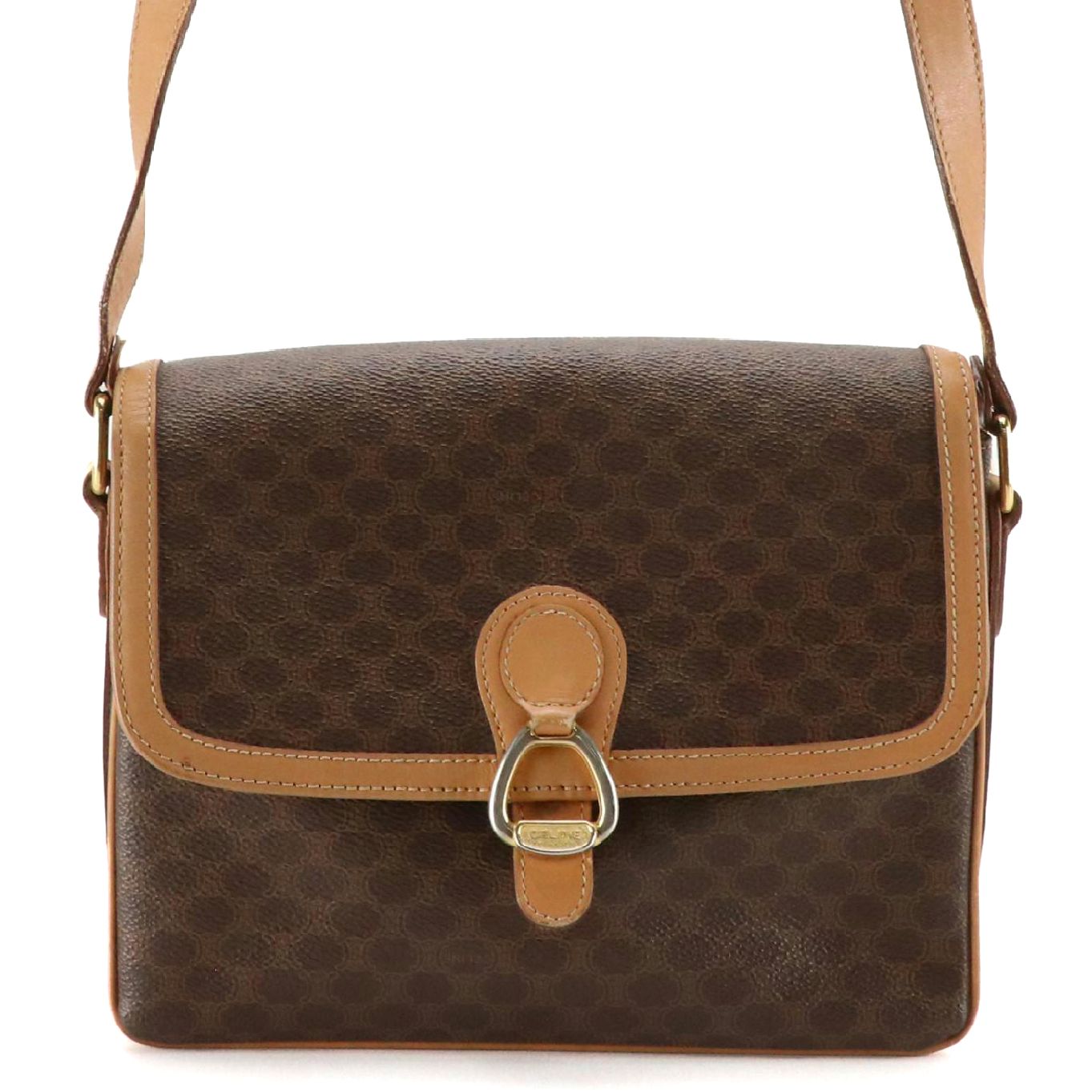 Celine Multi-Compartment Shoulder Bag in Macadam Canvas with Leather Trim