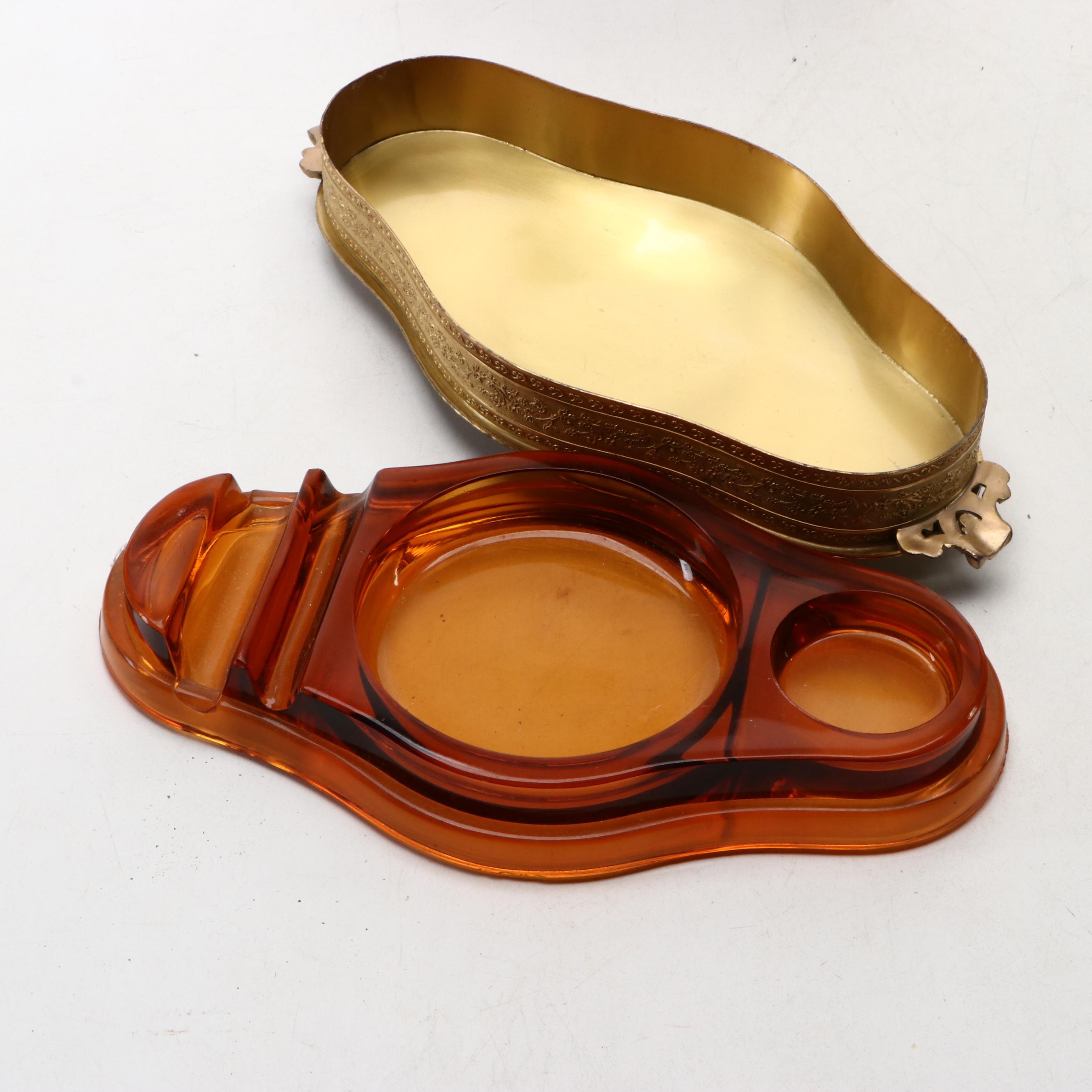 Apollo Studio Ormolu Vanity Boxes and Hand Mirror with Painted Mini-Portraits