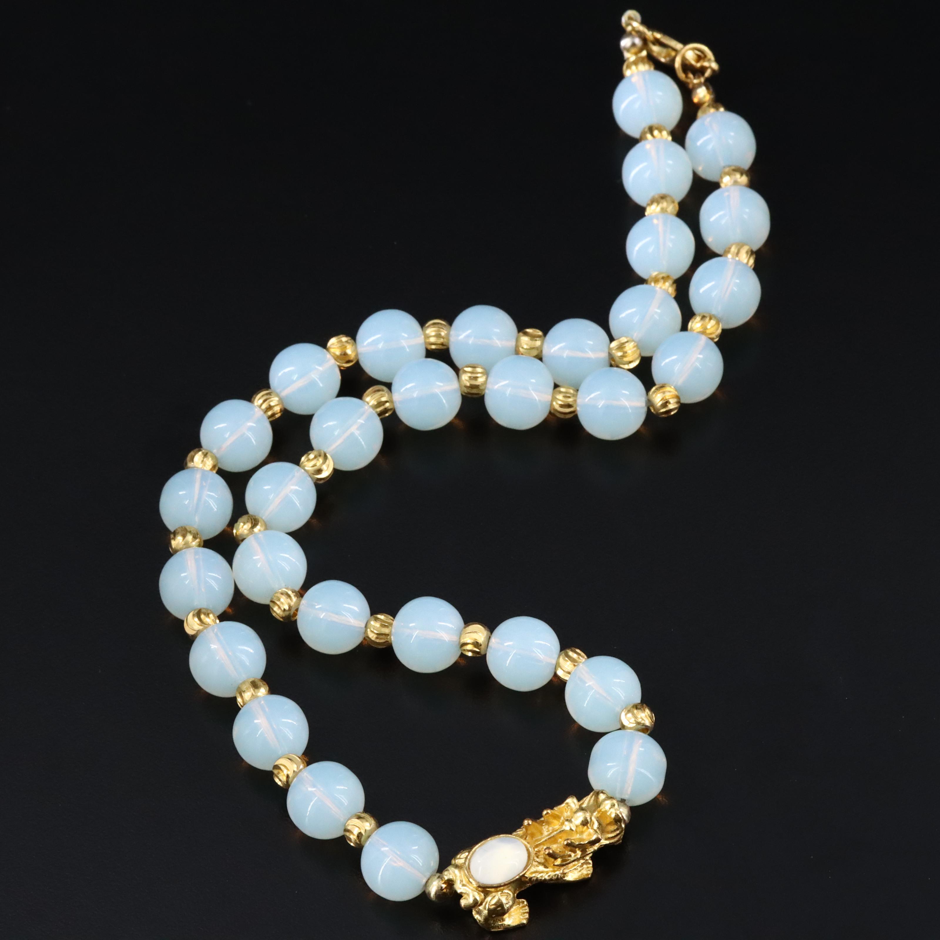 Faux Gemstone Bead Necklace with Dragon Accent