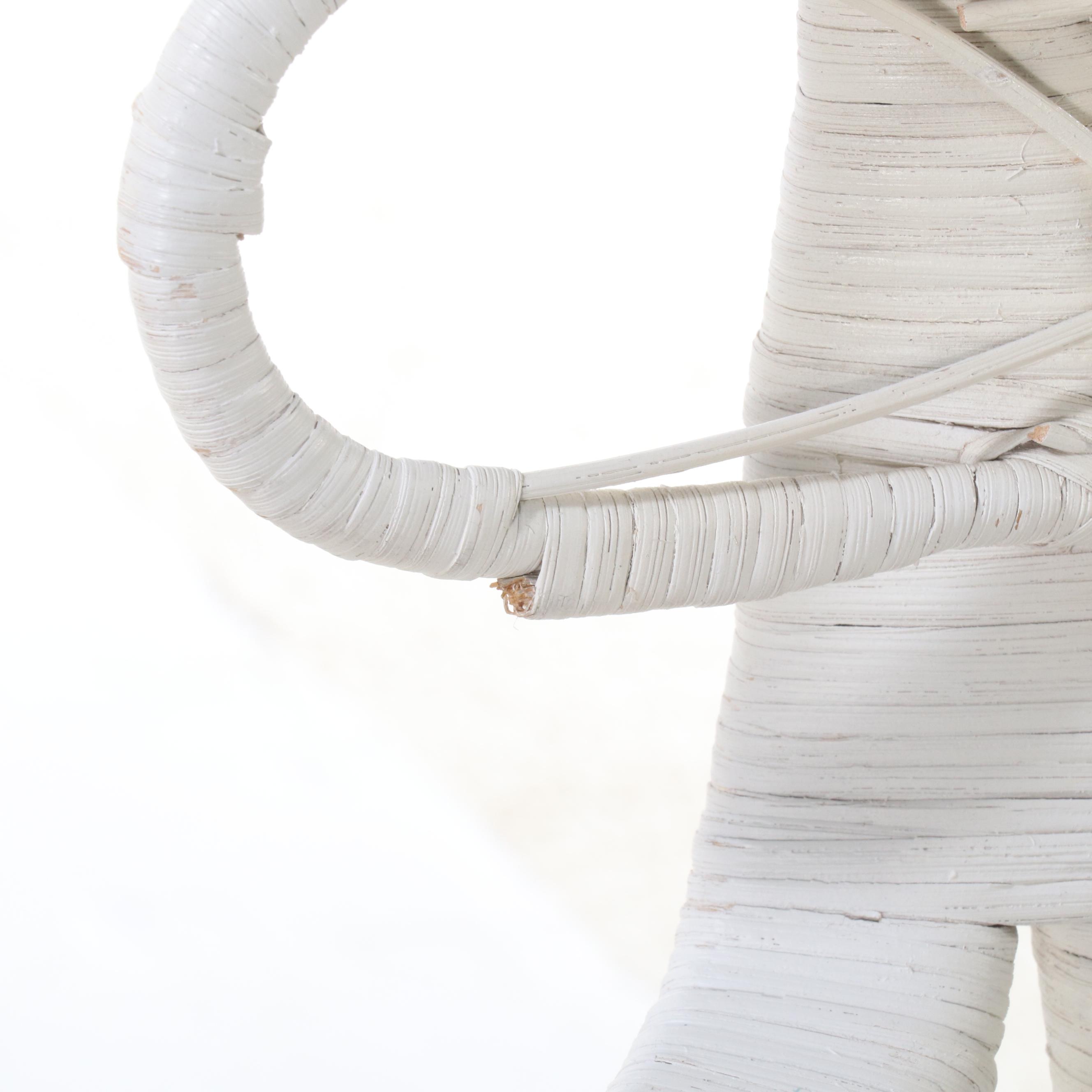 Victorian Peacock Style White Painted Rattan Wicker Armchair, Early 20th Century