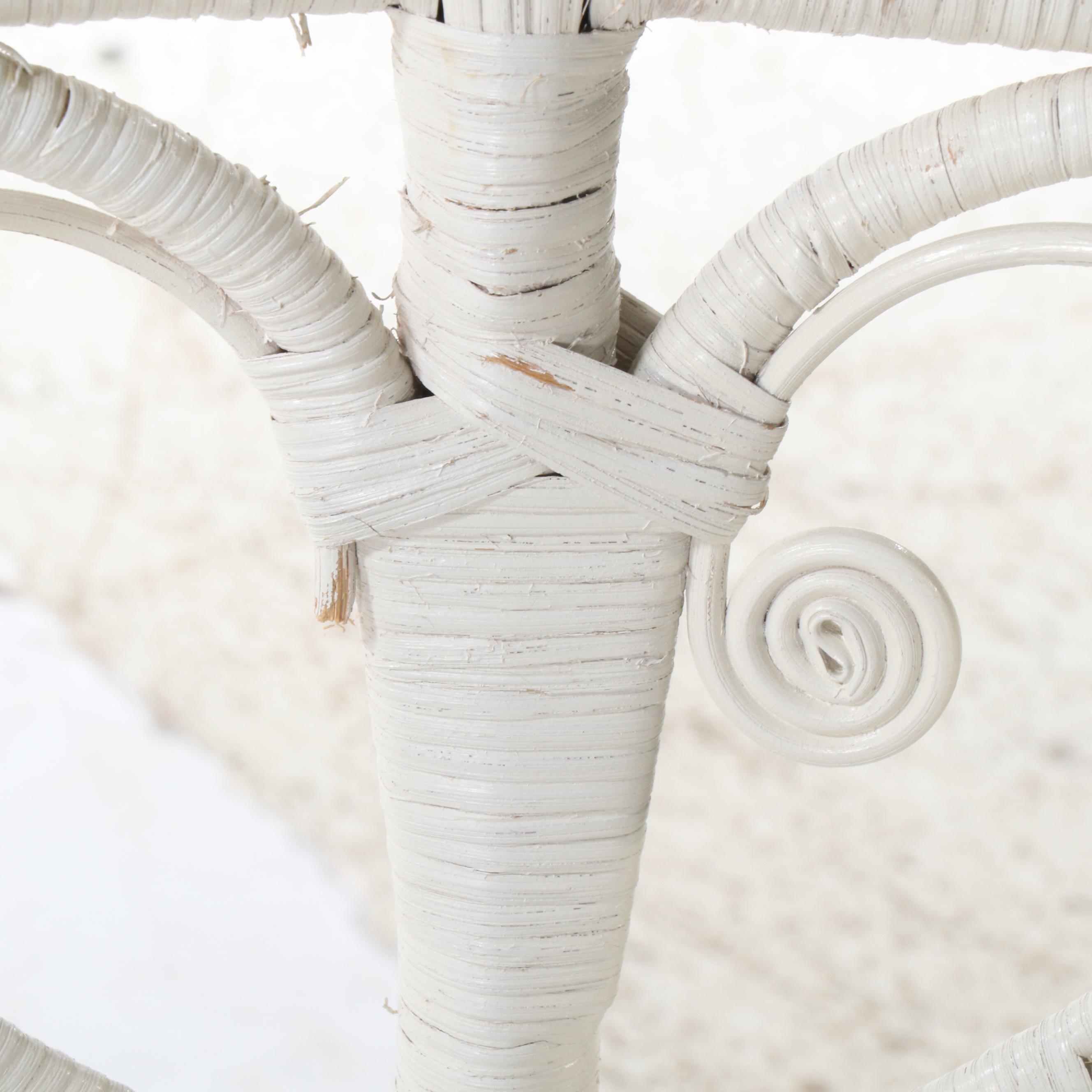 Victorian Peacock Style White Painted Rattan Wicker Armchair, Early 20th Century
