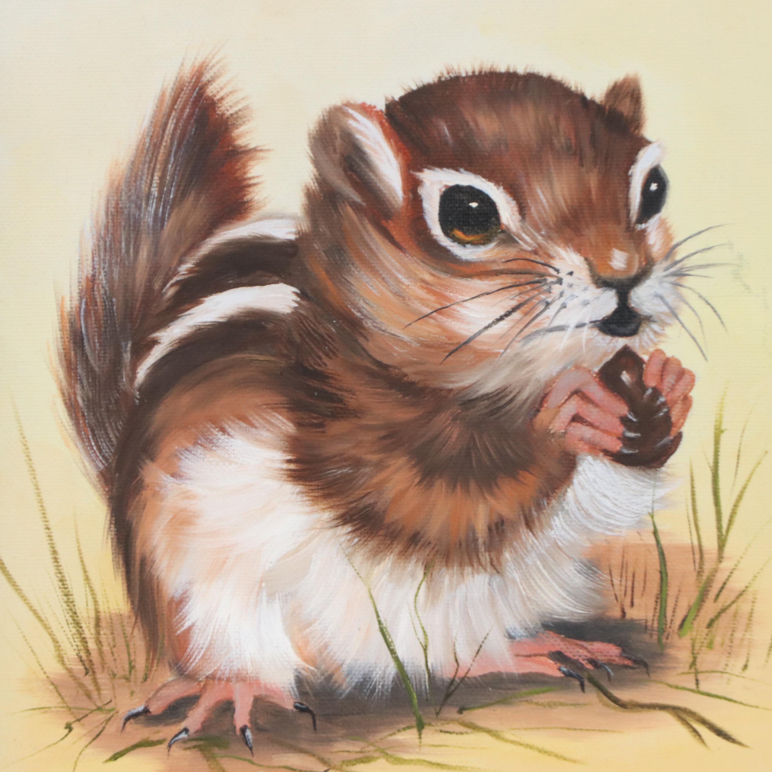 Diane Price Oil Painting of Chipmunk, Late 20th Century