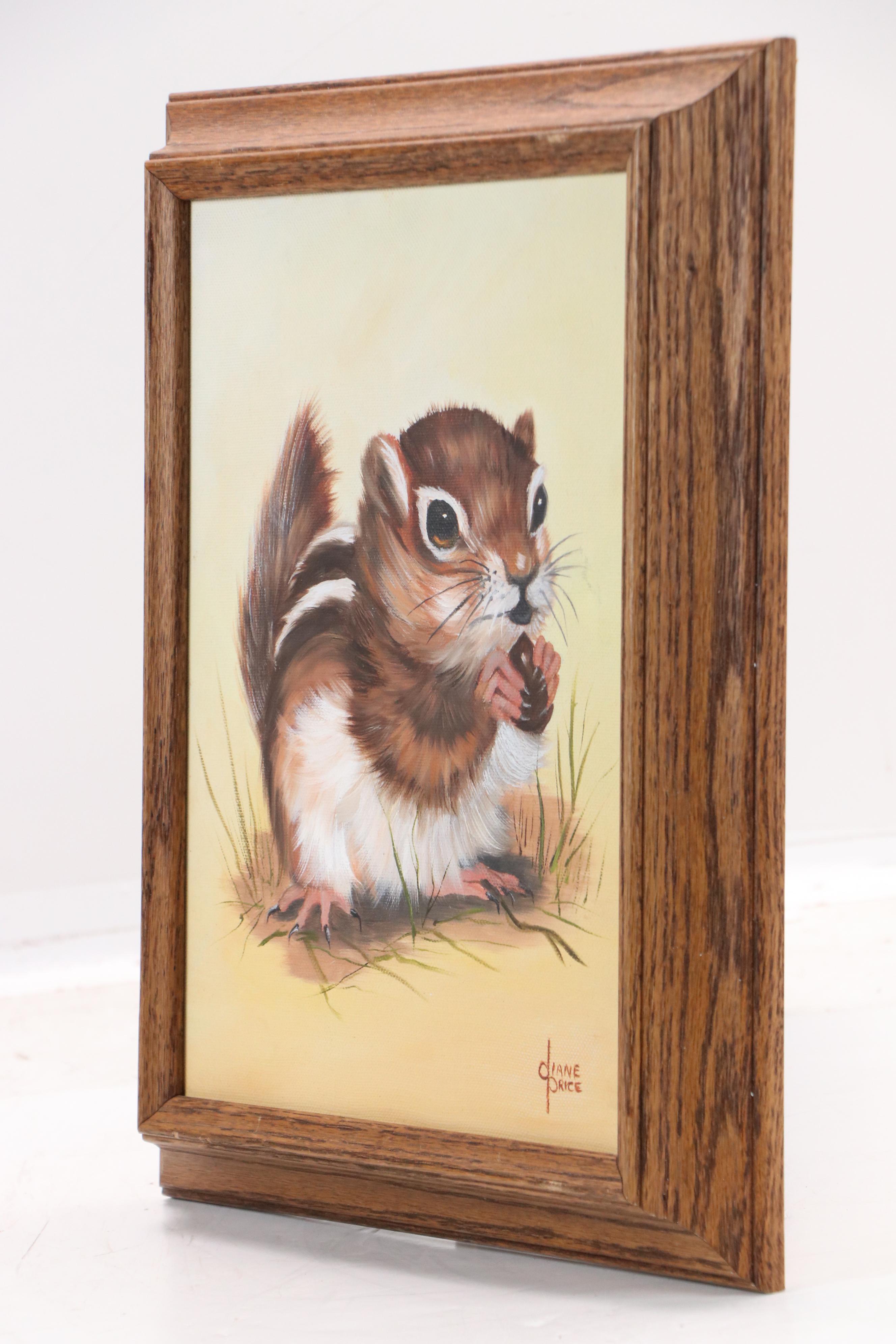 Diane Price Oil Painting of Chipmunk, Late 20th Century