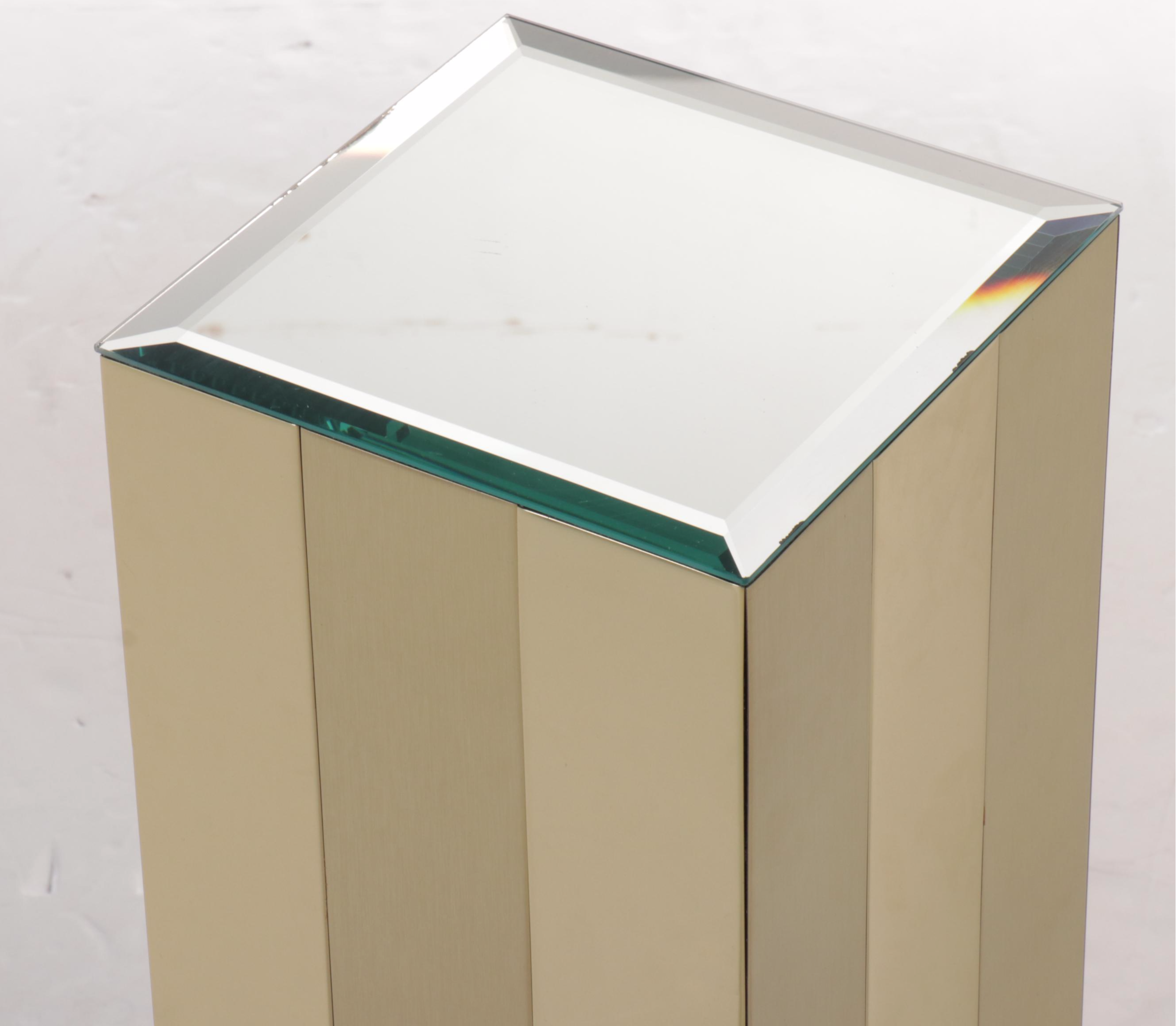 Postmodern Brass Clad Pedestal with Mirrored Glass Top
