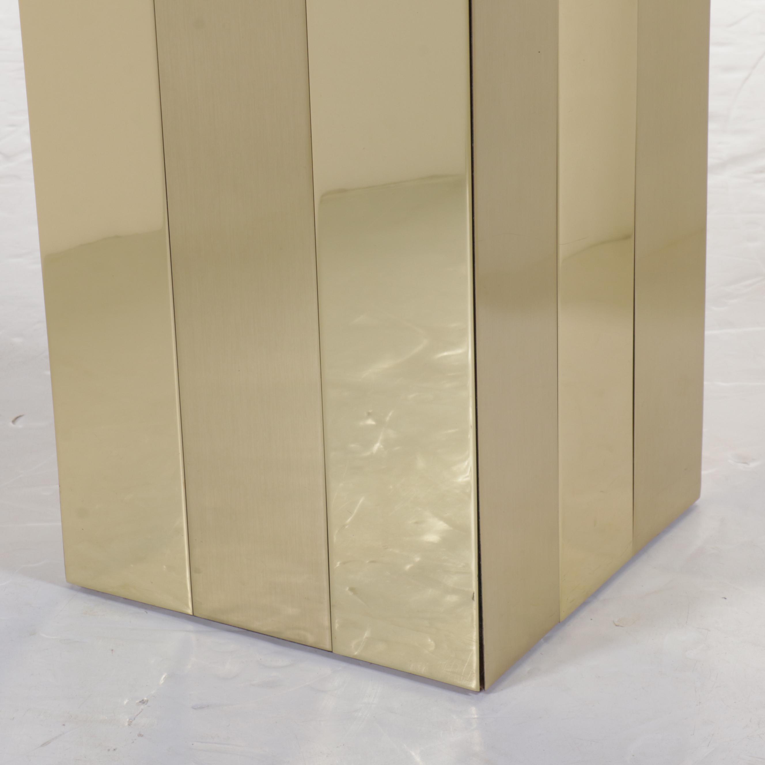 Postmodern Brass Clad Pedestal with Mirrored Glass Top